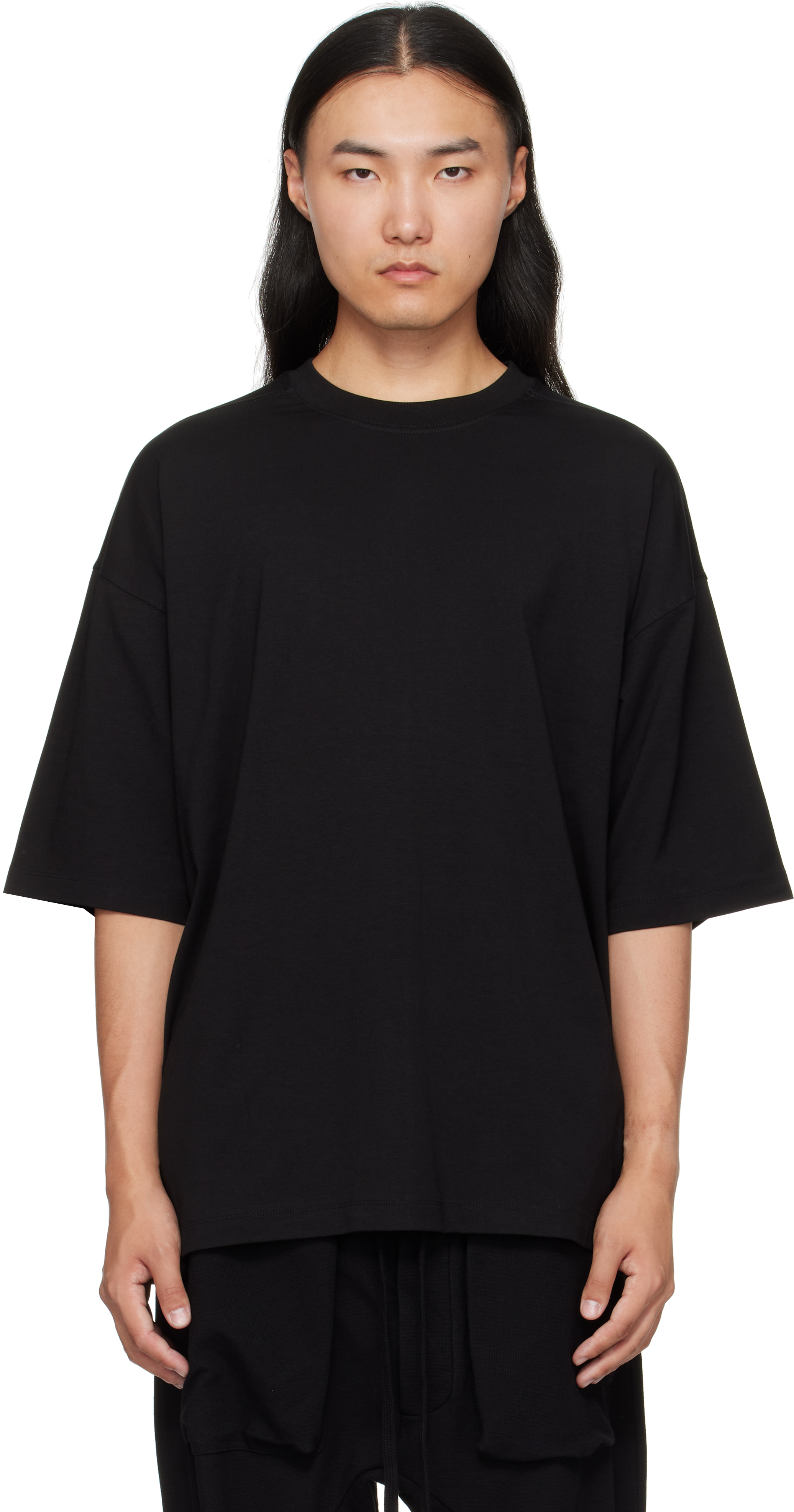 Thom Krom Oversized Patched Print Cotton-modal Stretch Jersey T-shirt In Black