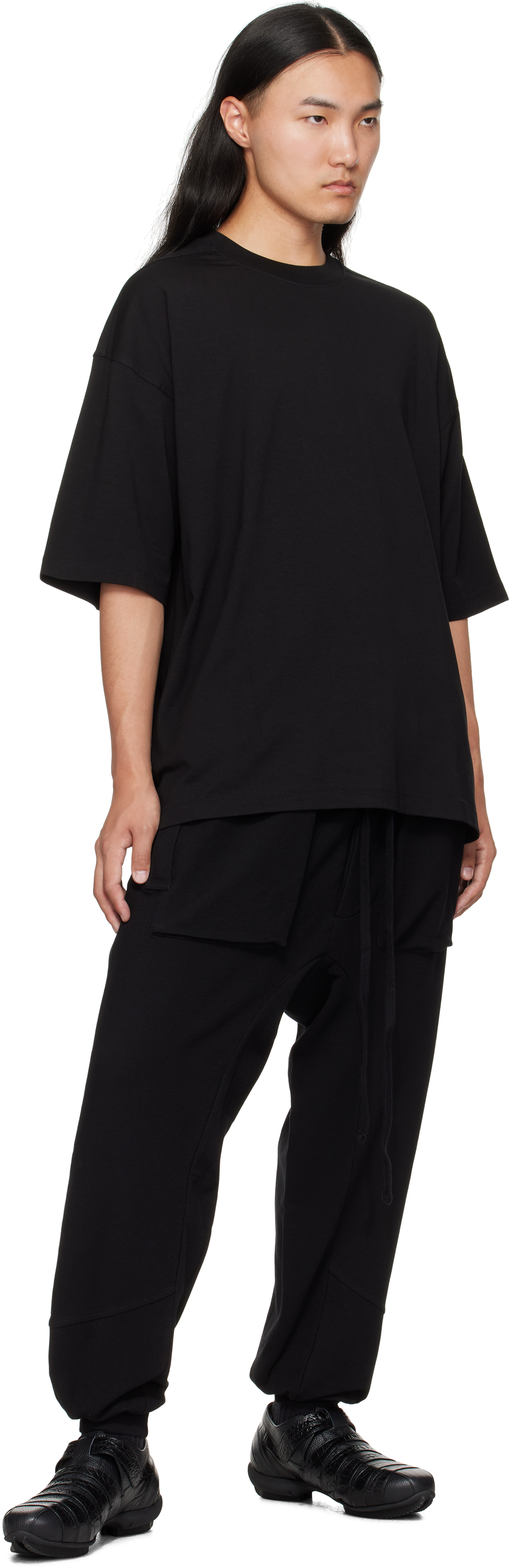 Thom Krom Oversized Patched Print Cotton-modal Stretch Jersey T-shirt In Black