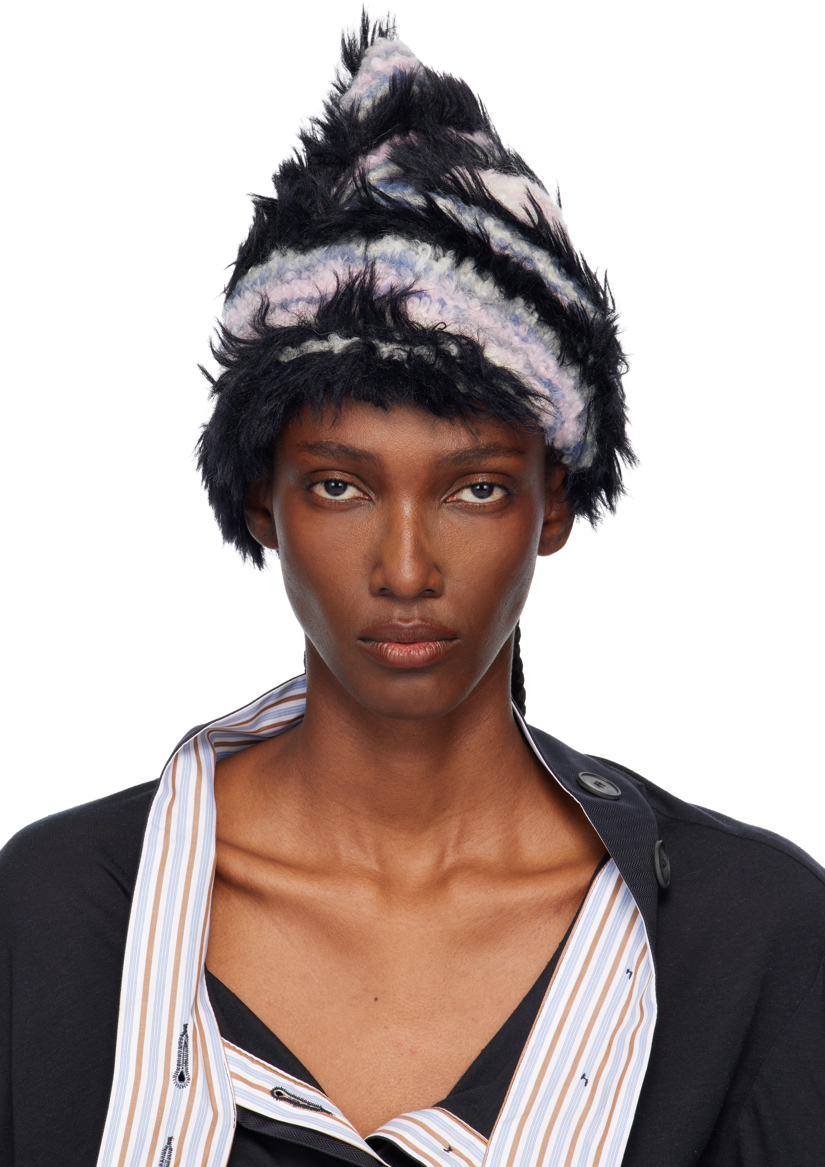 Kiko Kostadinov Multicolor Chevron Knit Beanie In Black