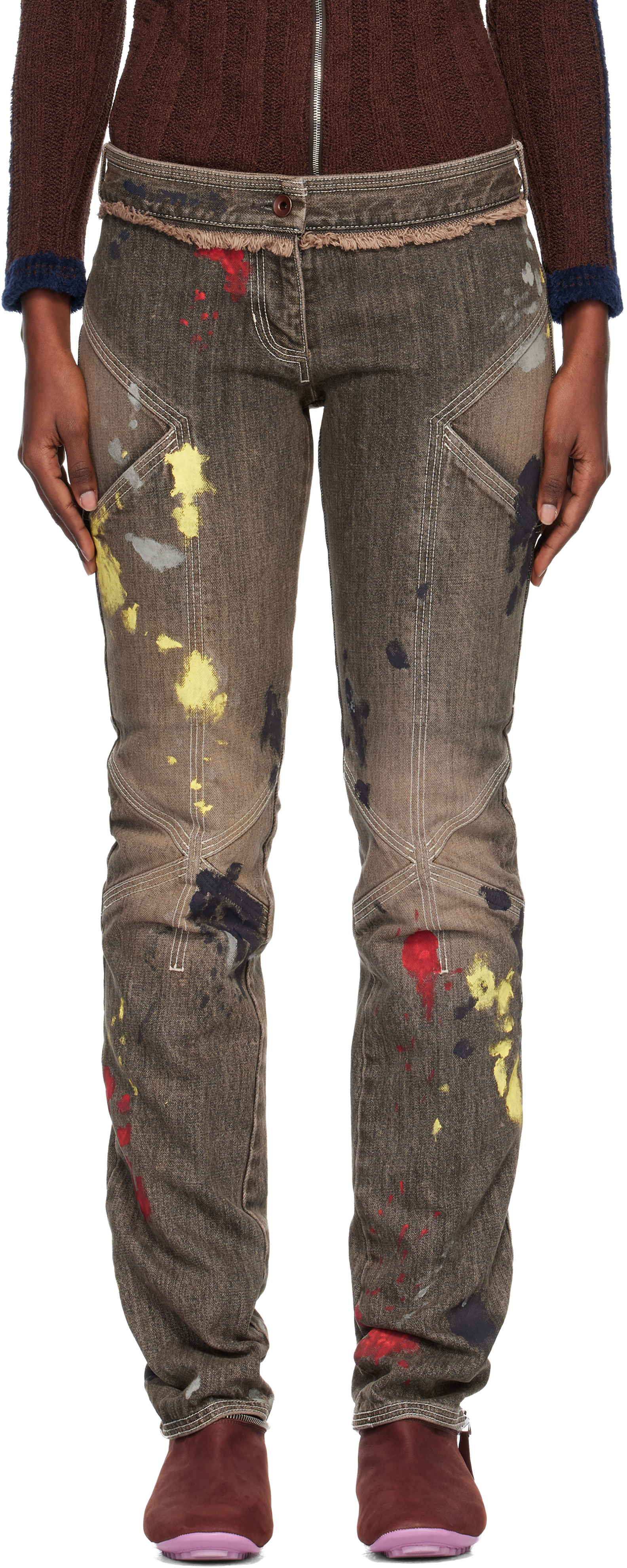 Kiko Kostadinov Brown K Painted Slim Jeans In Brown