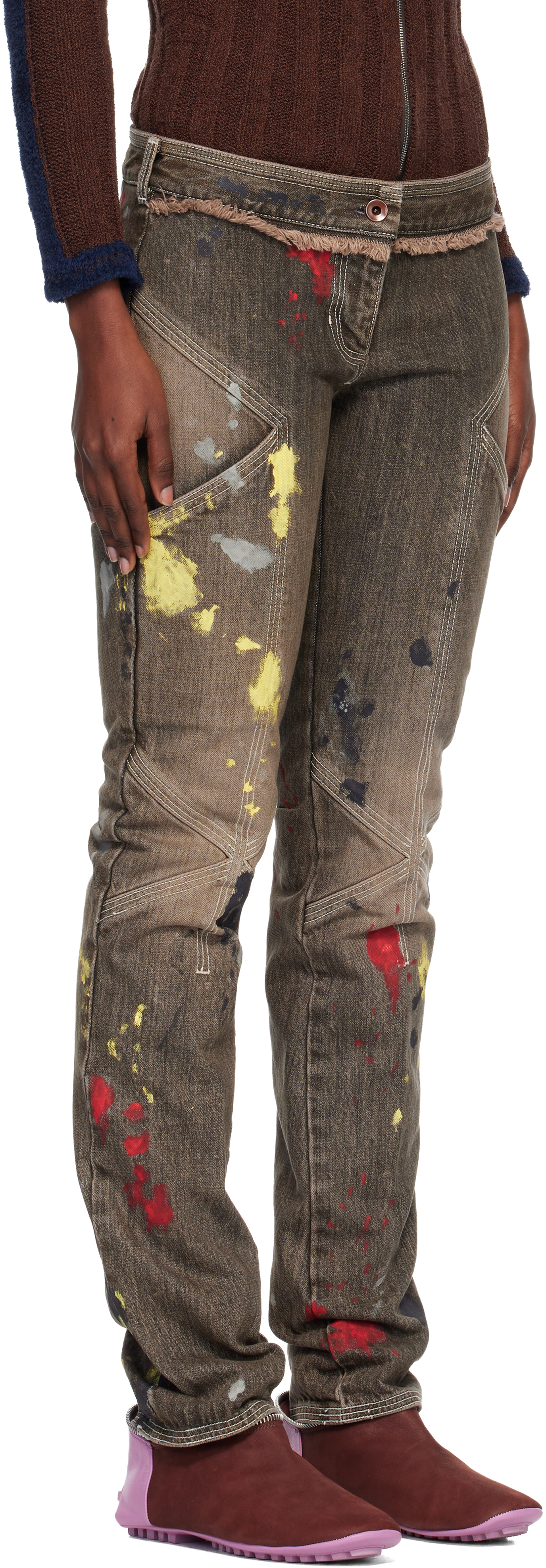 Kiko Kostadinov Brown K Painted Slim Jeans In Brown