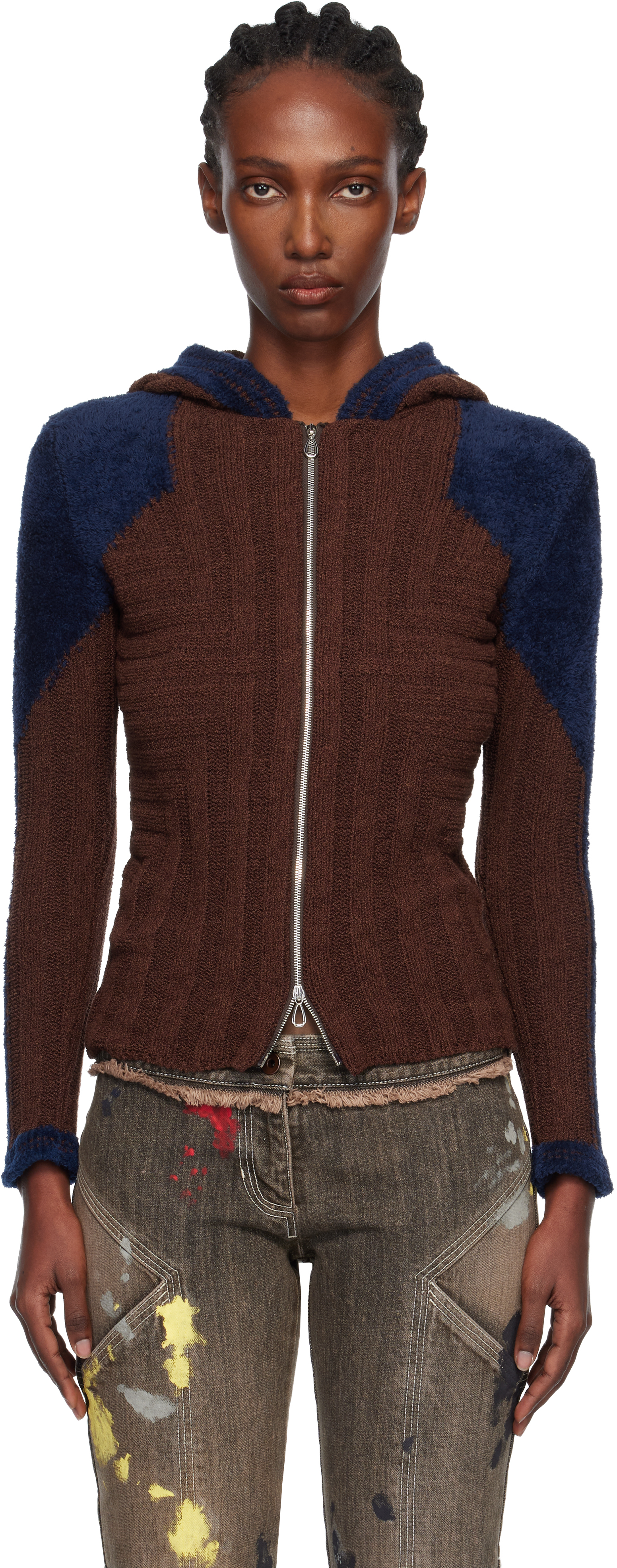 Kiko Kostadinov Brown & Blue Quimby Fitted Hoodie In Brown
