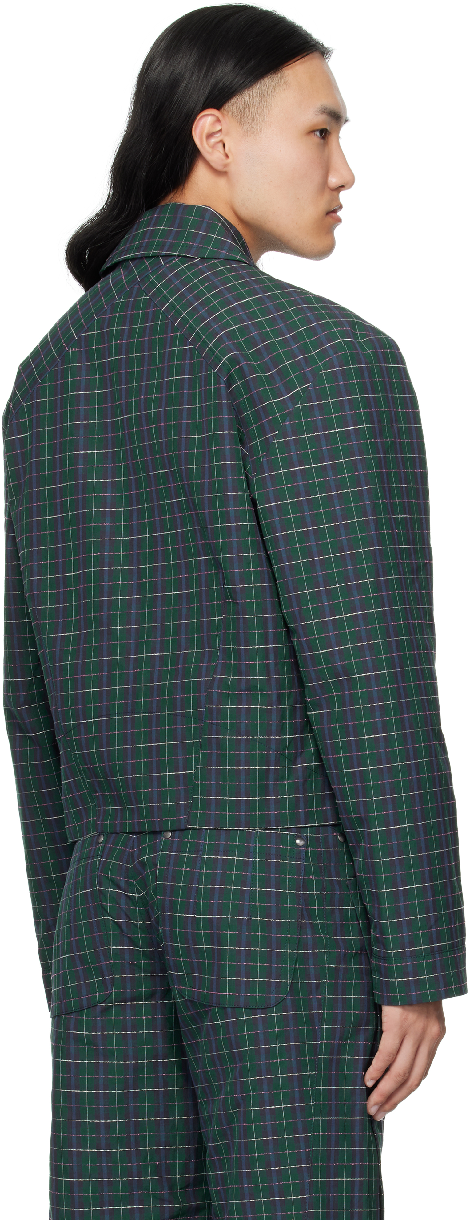 Kiko Kostadinov Kraner Checked Cropped Cotton-blend Blouson In Green