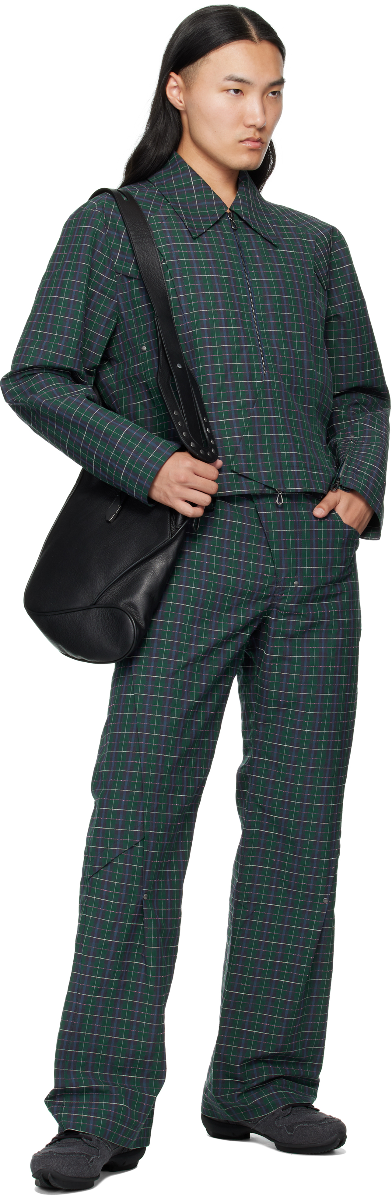 Kiko Kostadinov Kraner Checked Cropped Cotton-blend Blouson In Green