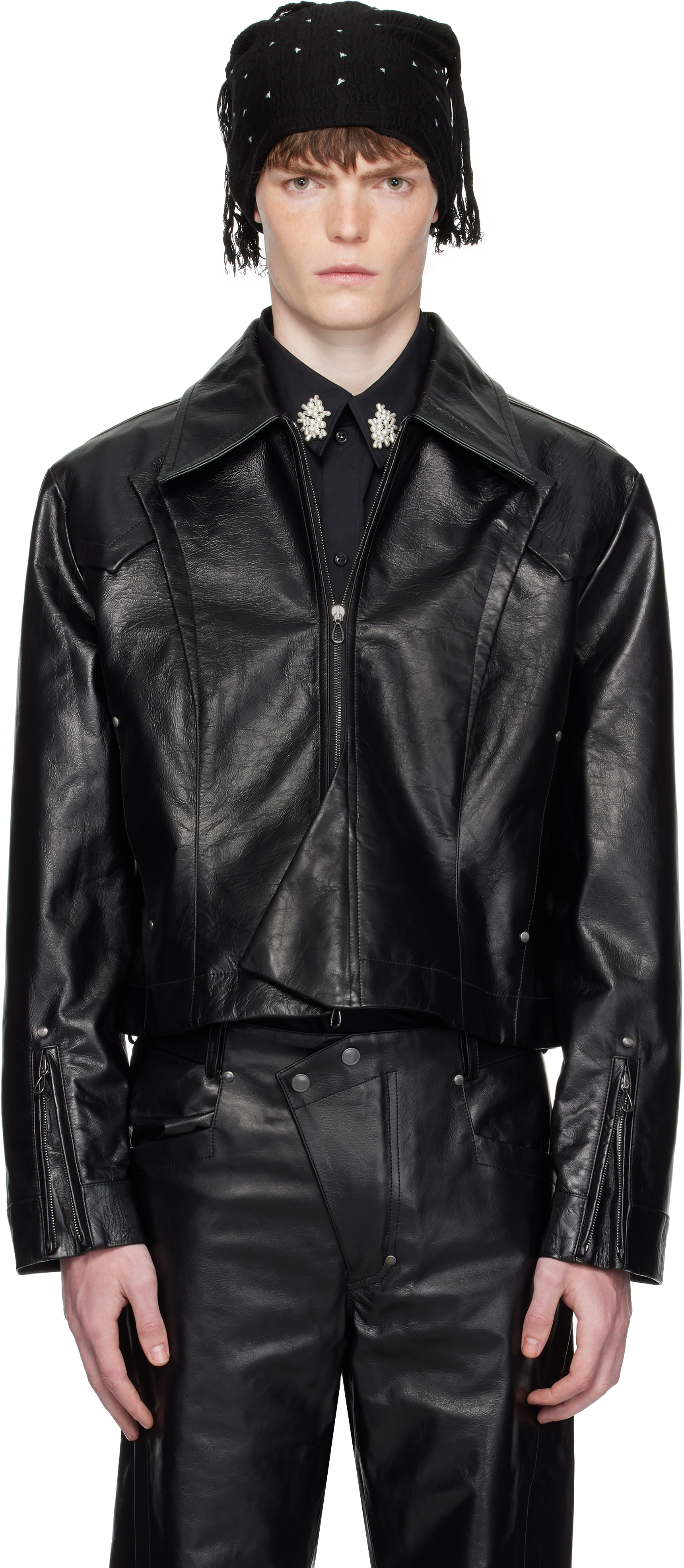 Kiko Kostadinov: Black Kraner Cropped Leather Jacket | SSENSE