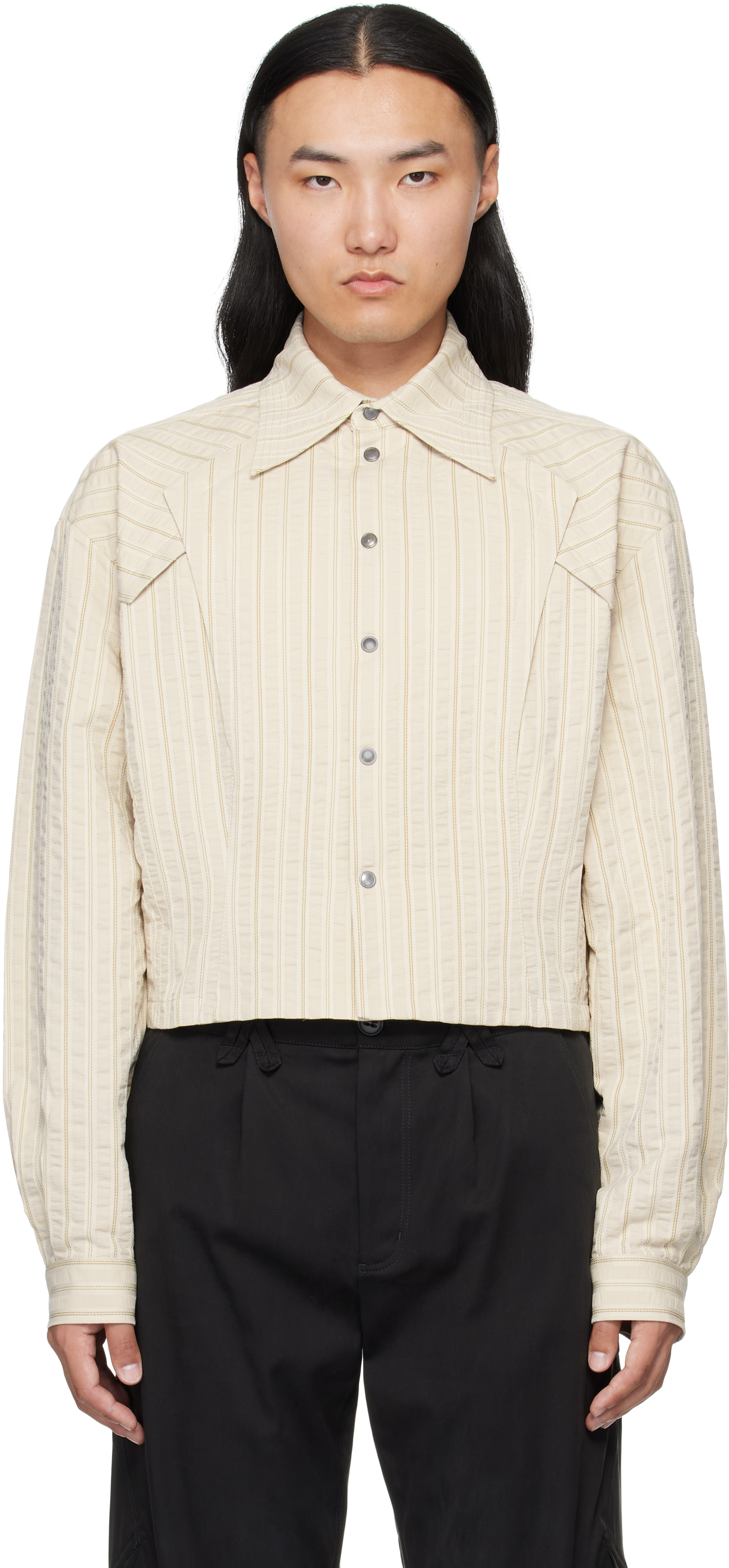 Kiko Kostadinov Kraner Striped Cropped Cotton Shirt In Neutral