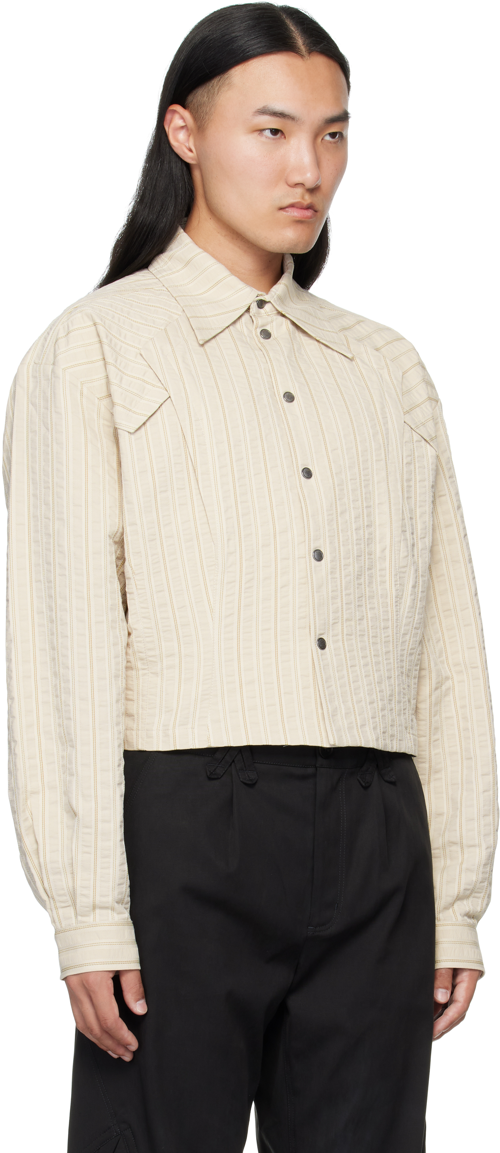 Kiko Kostadinov Kraner Striped Cropped Cotton Shirt In Neutral
