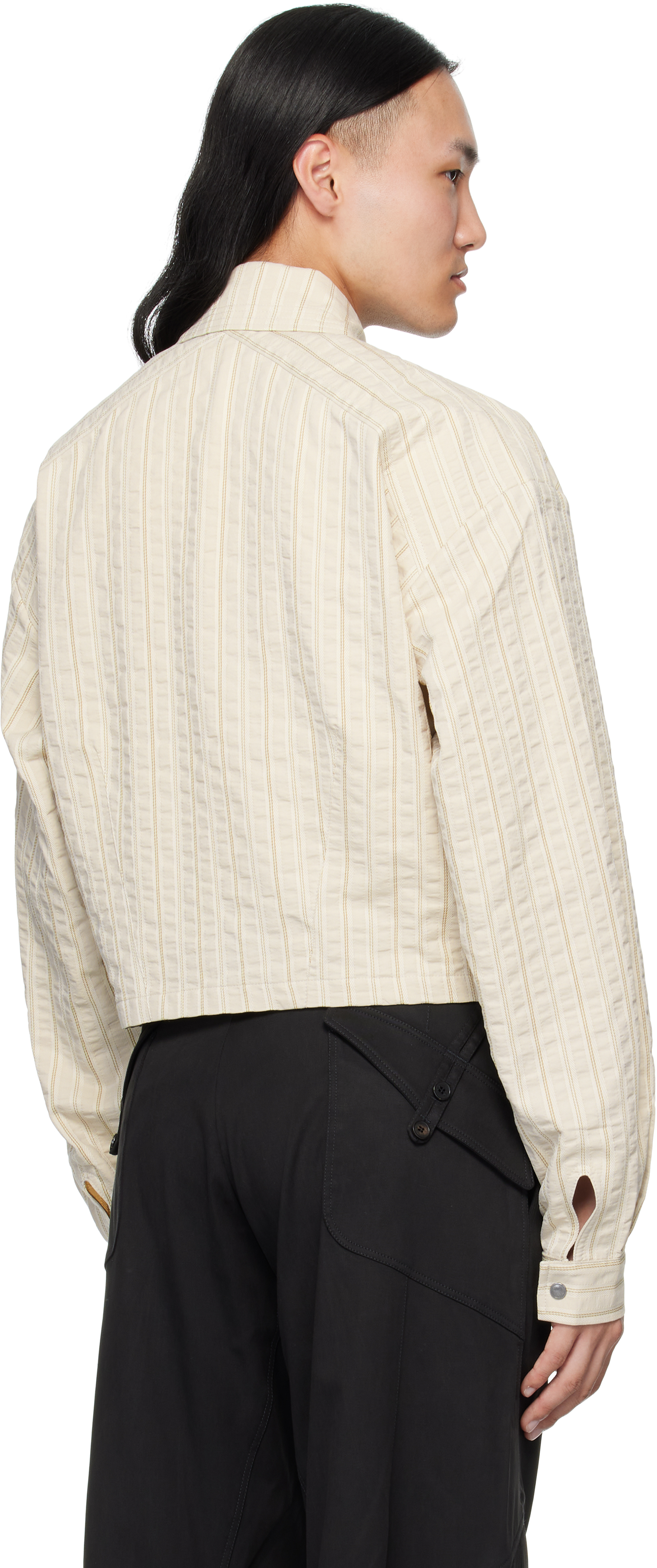 Kiko Kostadinov Kraner Striped Cropped Cotton Shirt In Neutral