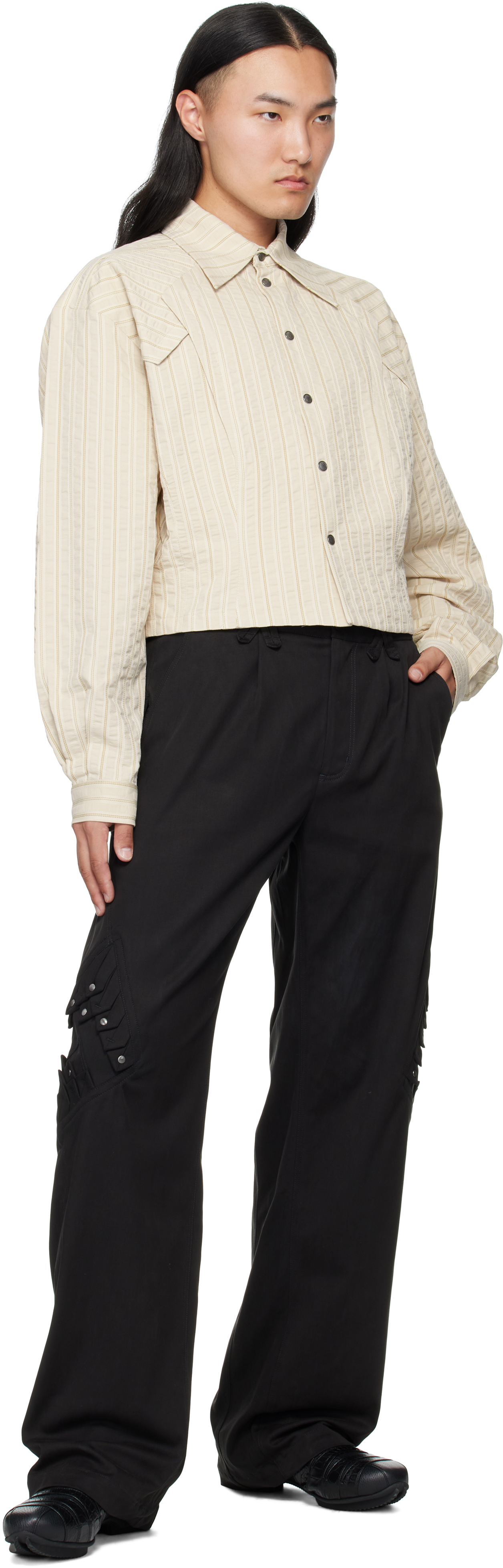 Kiko Kostadinov Kraner Striped Cropped Cotton Shirt In Neutral
