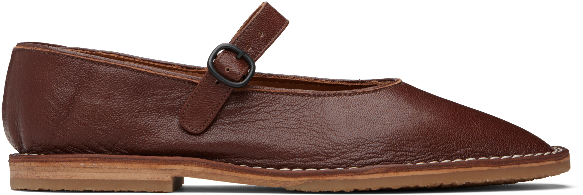 Hereu Brava Buckle-strap Leather Flat Pumps In Brown