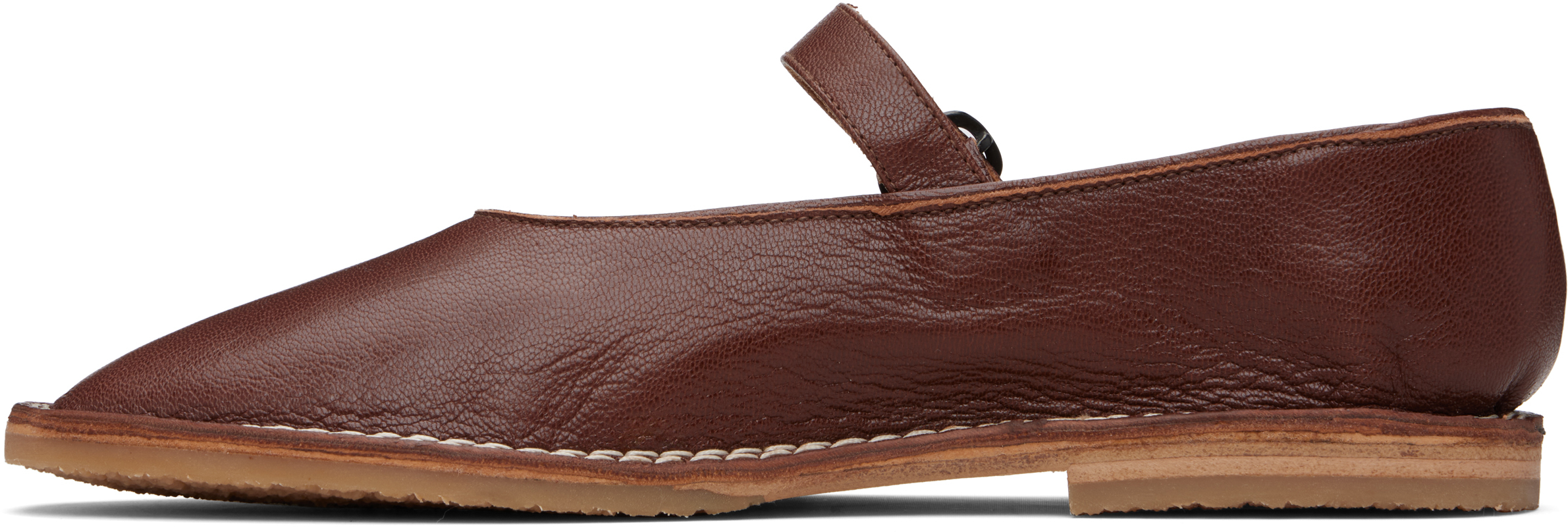 Hereu Brava Buckle-strap Leather Flat Pumps In Brown