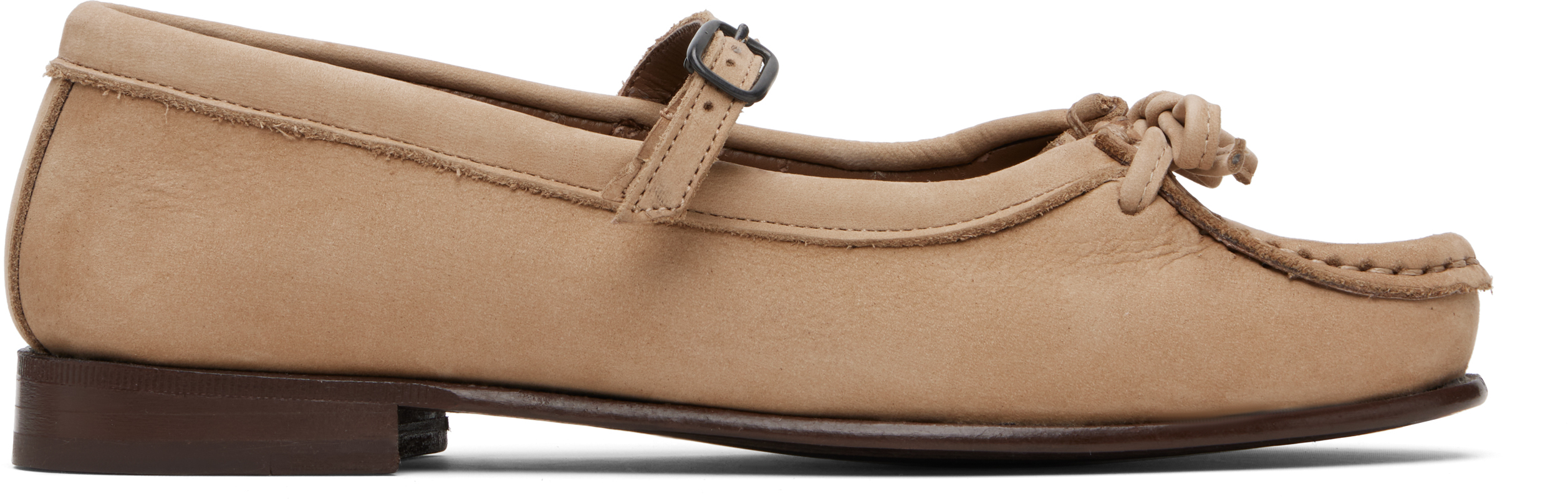 Hereu Beige Roses Nubuck Flats In Brown