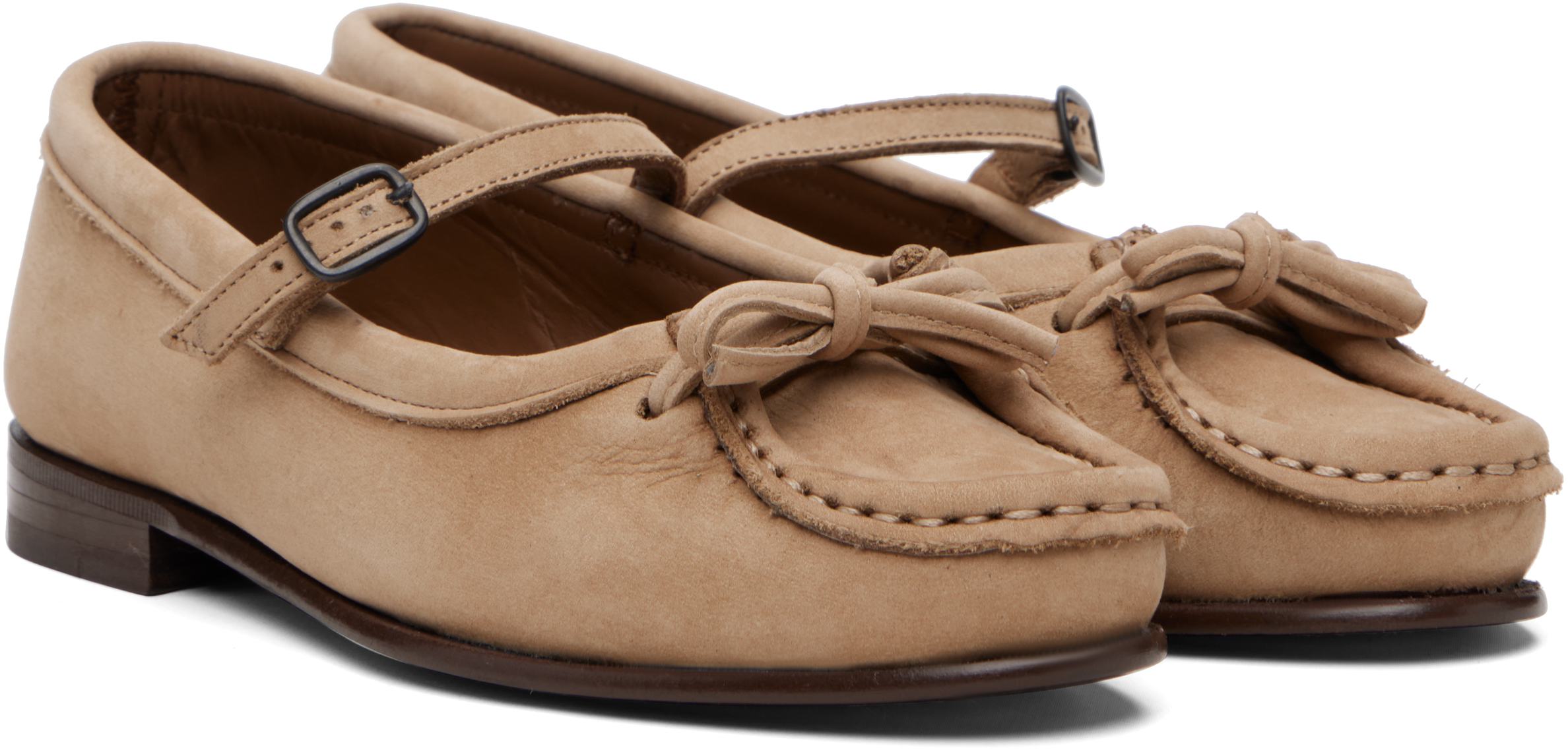 Hereu Beige Roses Nubuck Flats In Brown