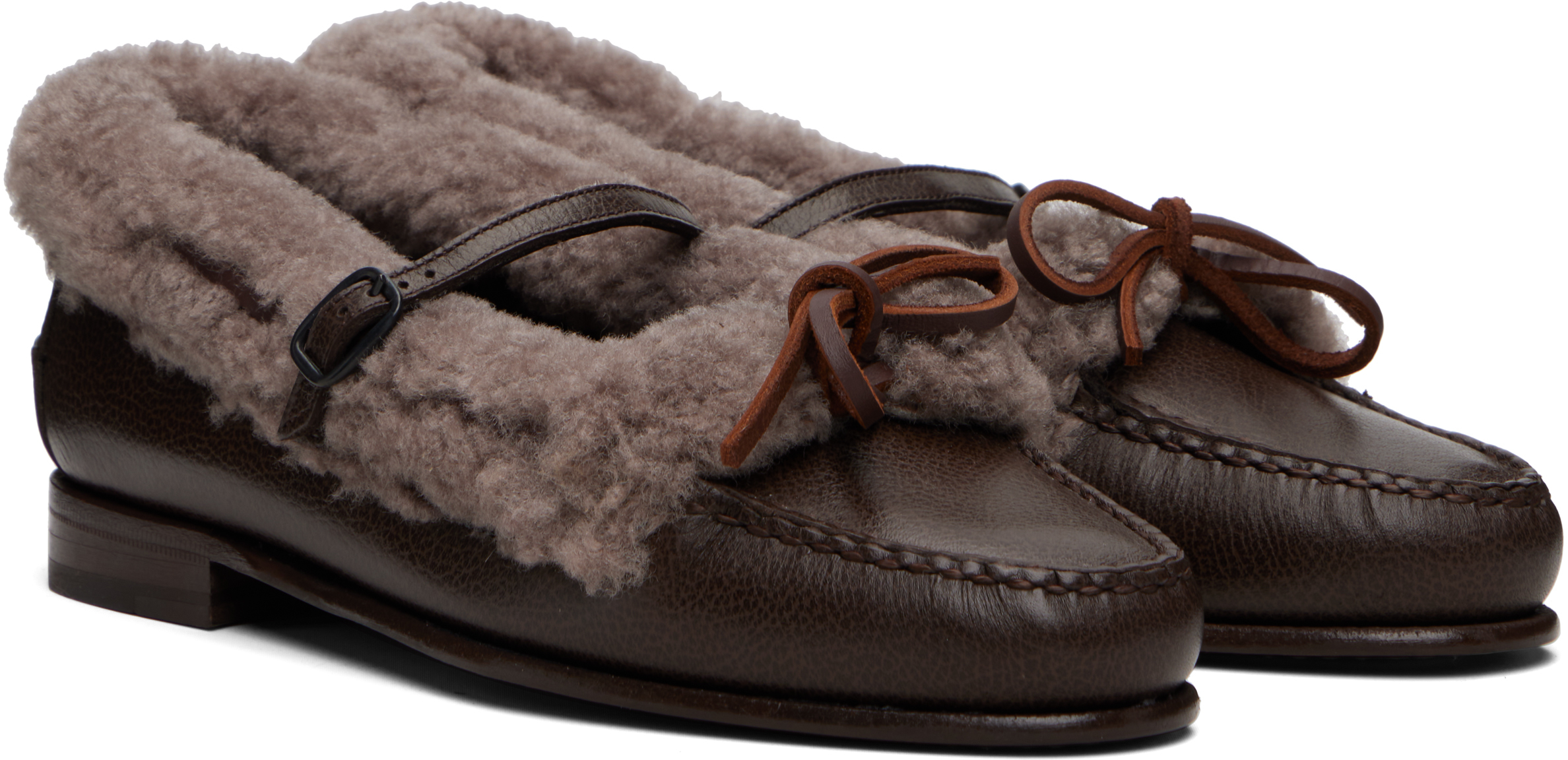 Hereu Brown Lorea Curly Shearling Loafers In Brown