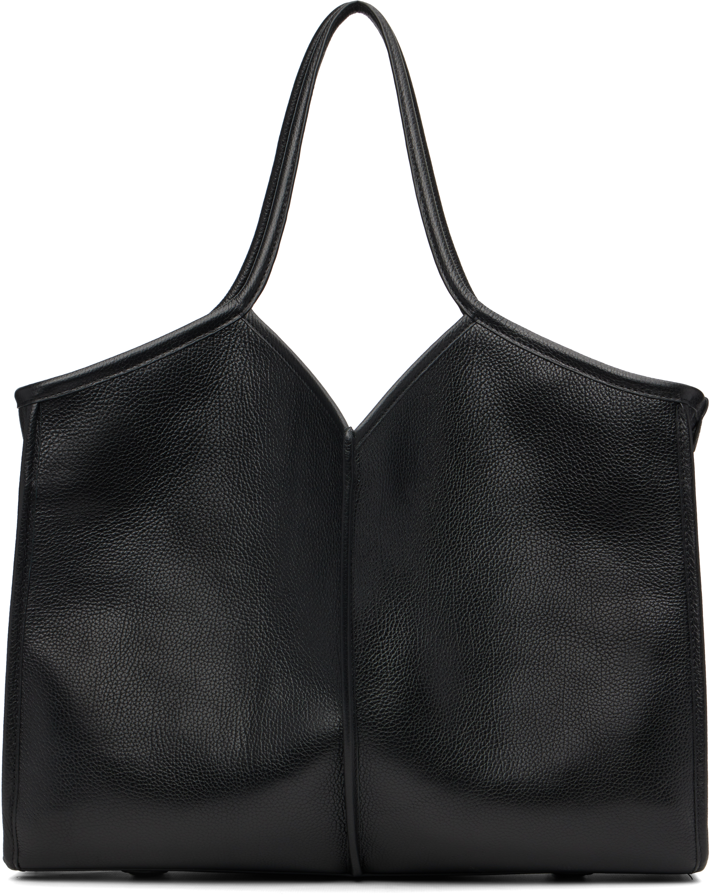 Hereu Black Calella Squared Medium Grainy Tote In Black