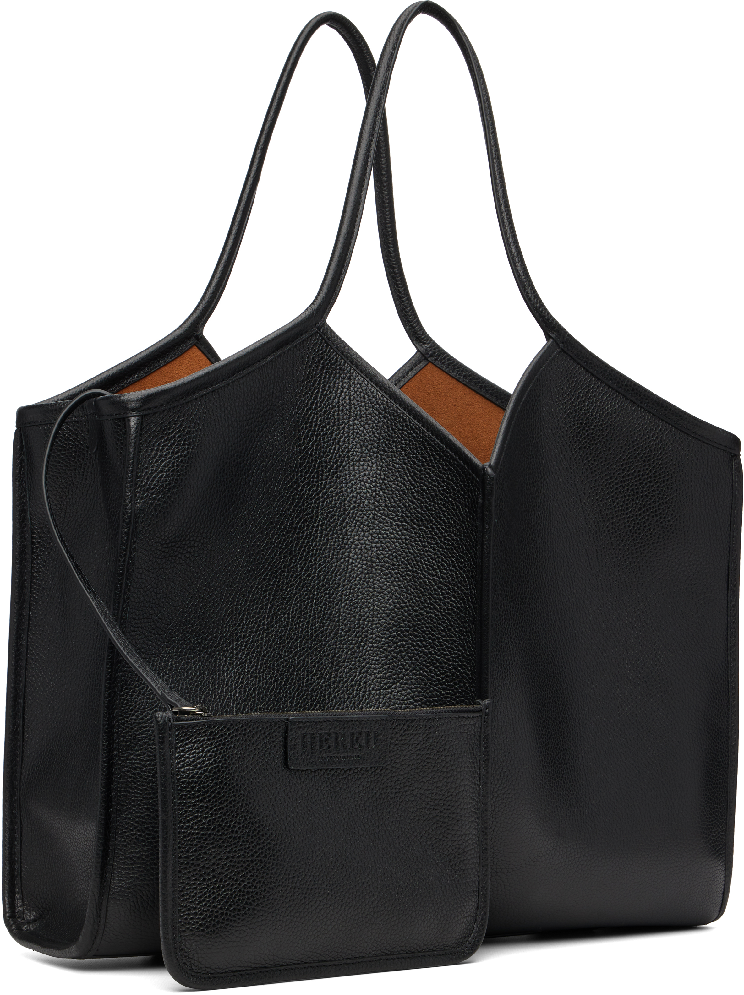 Hereu Black Calella Squared Medium Grainy Tote In Black