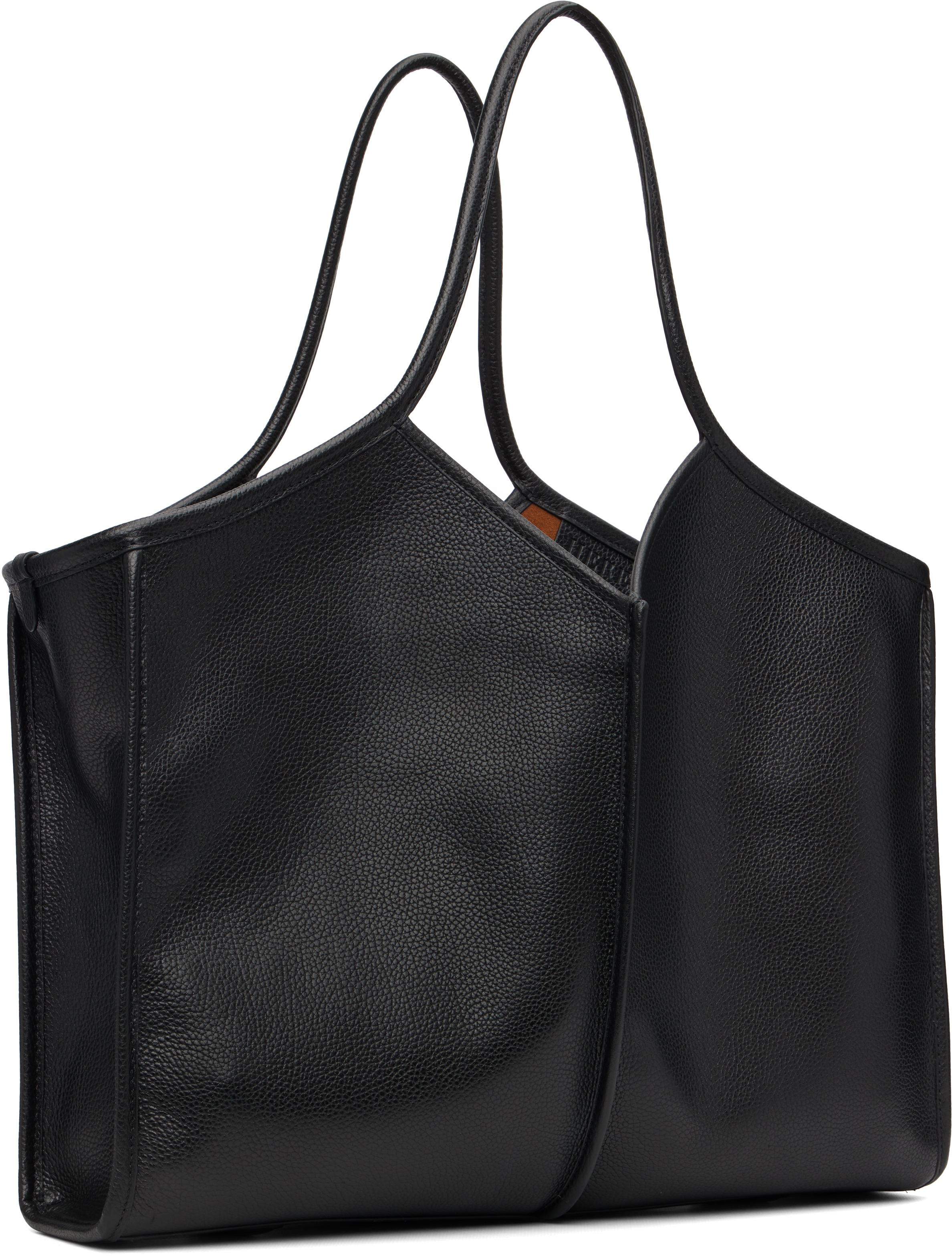 Hereu Black Calella Squared Medium Grainy Tote In Black