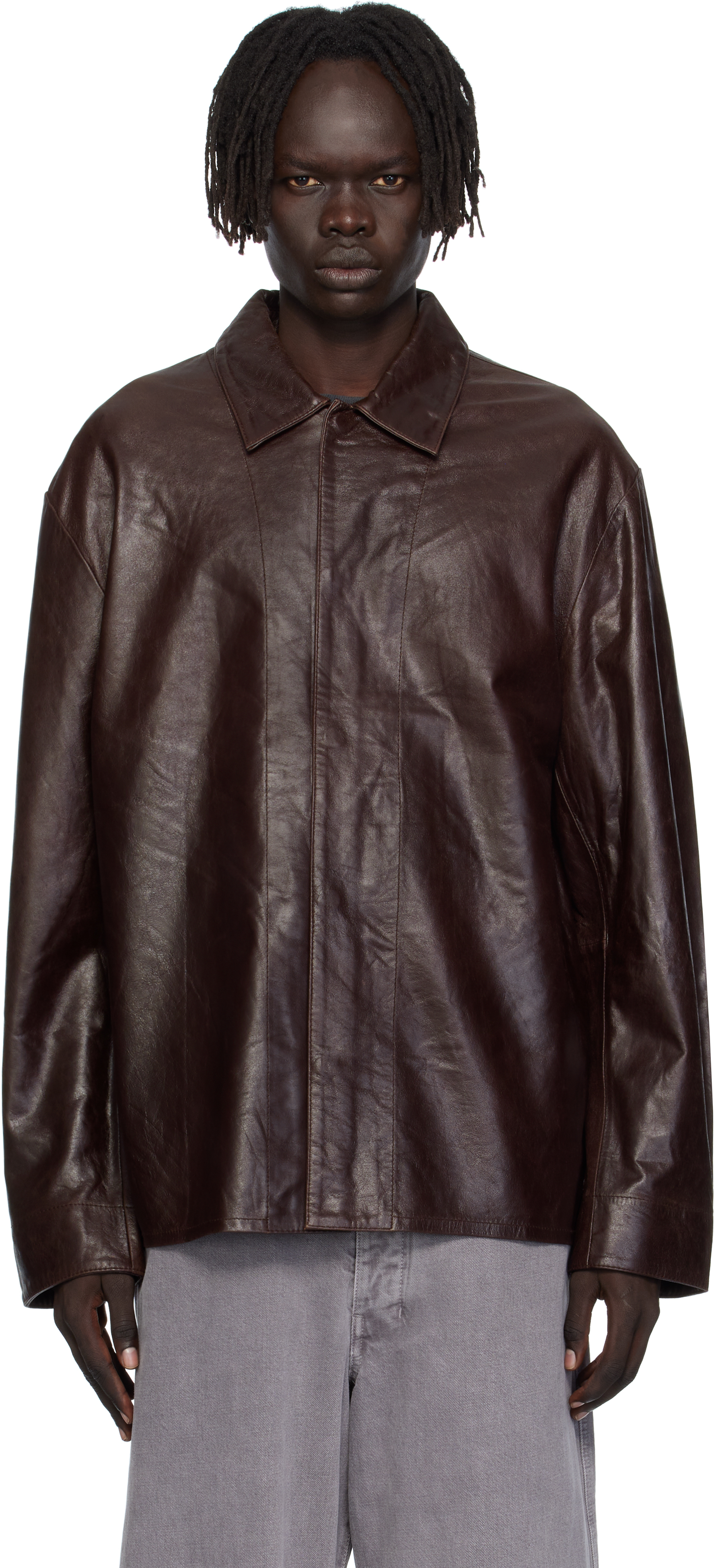 Hope Brown Relaxed Leather Overshirt In Brown