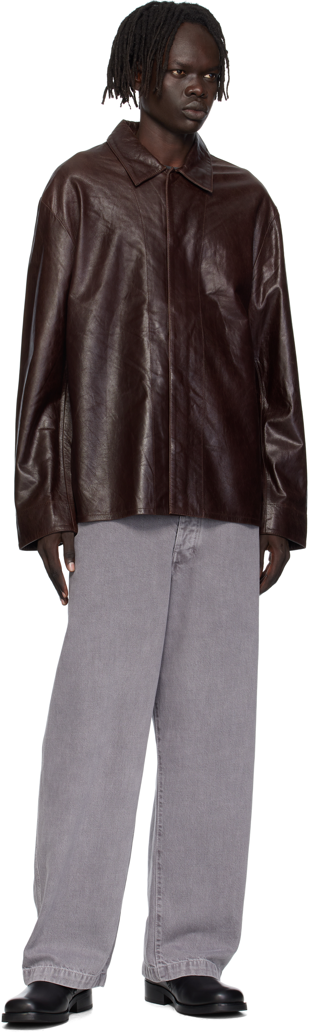 Hope Brown Relaxed Leather Overshirt In Brown