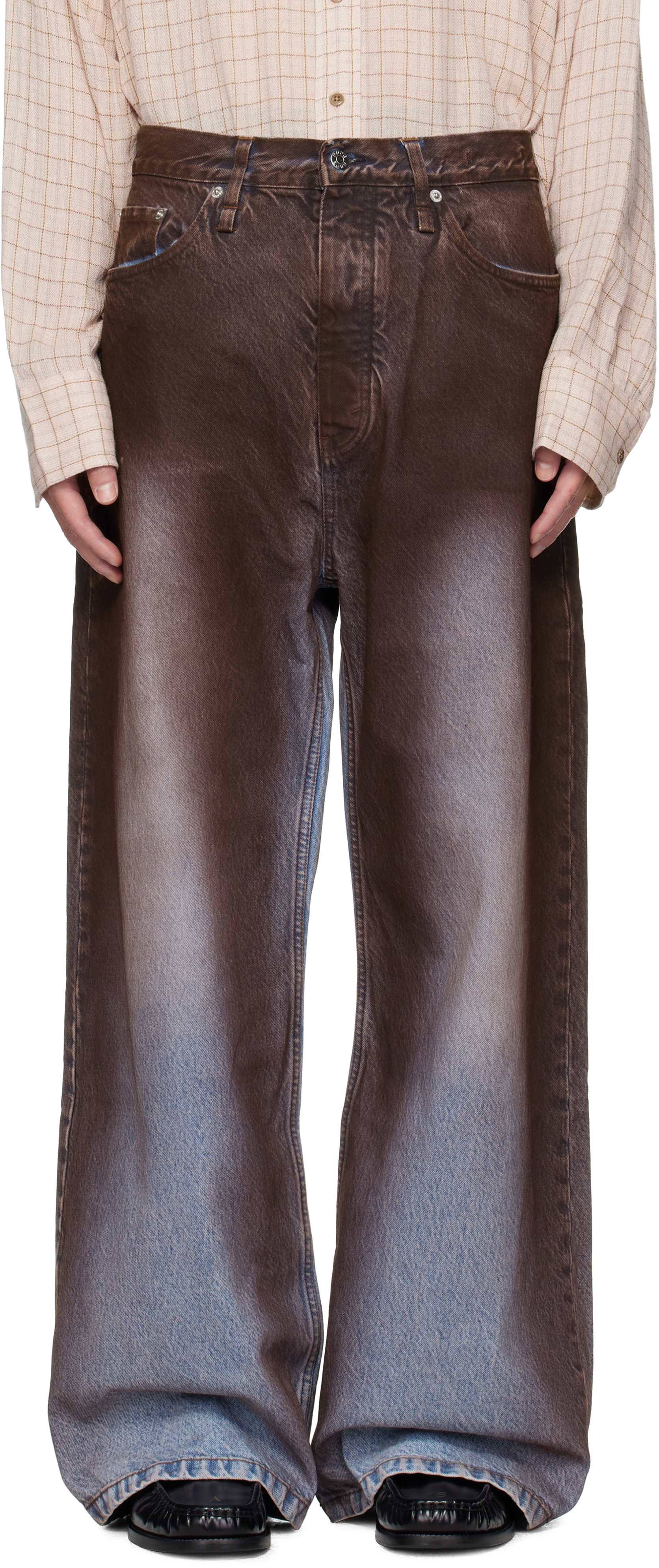 Hope Blue & Brown Wide-leg Jeans