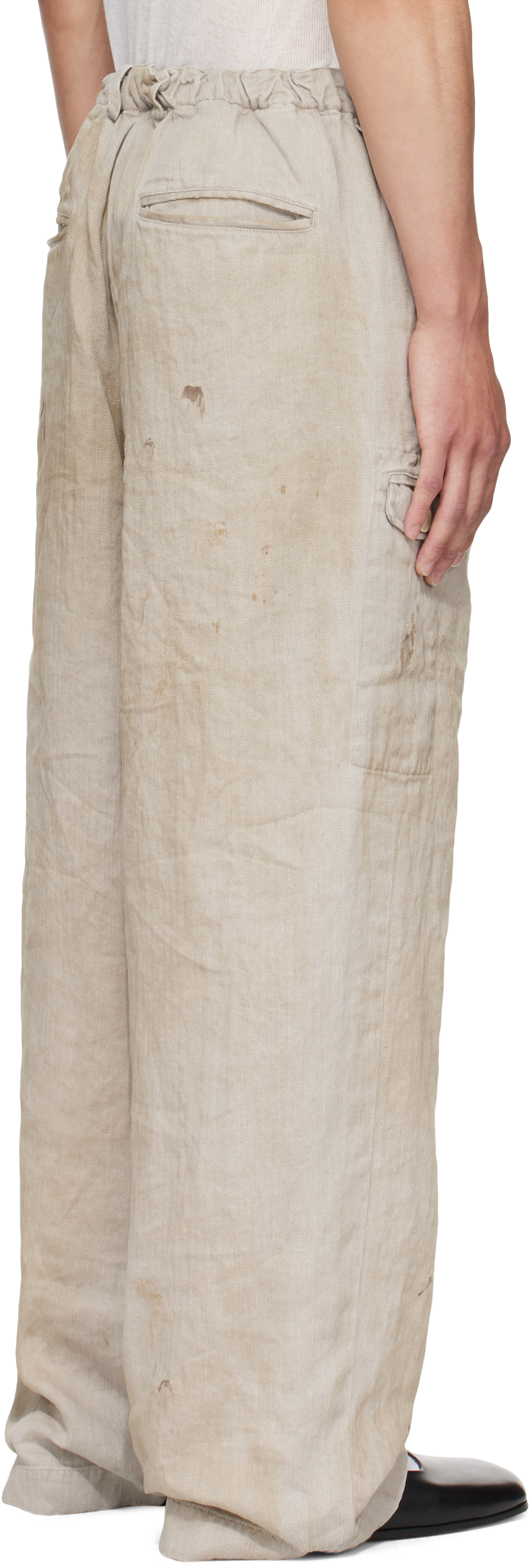 Stein Beige Heavy Linen Herringbone Wide Easy Trousers In Brown