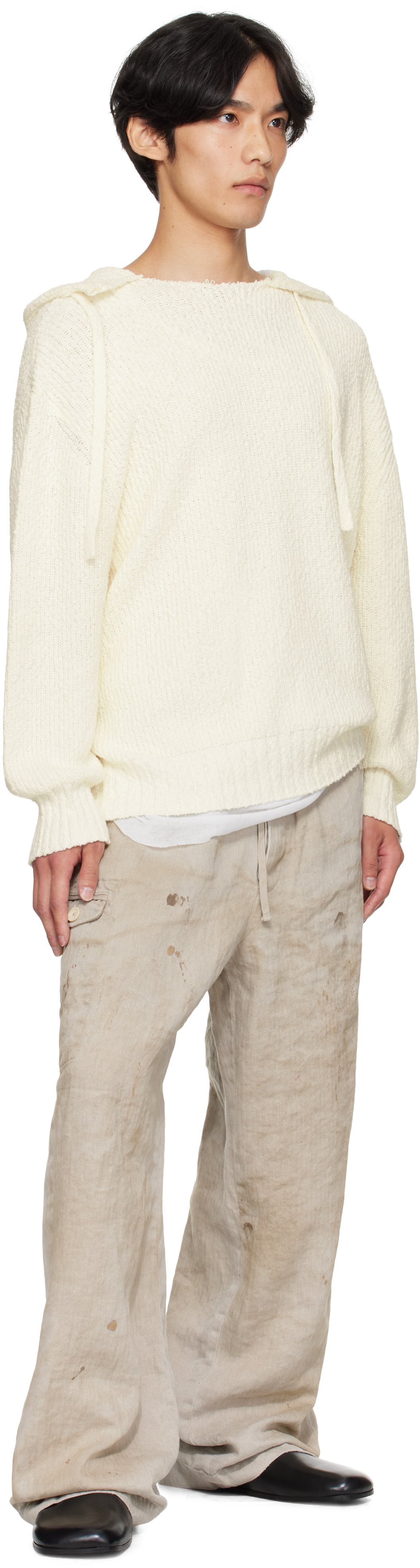 Stein Beige Heavy Linen Herringbone Wide Easy Trousers In Brown