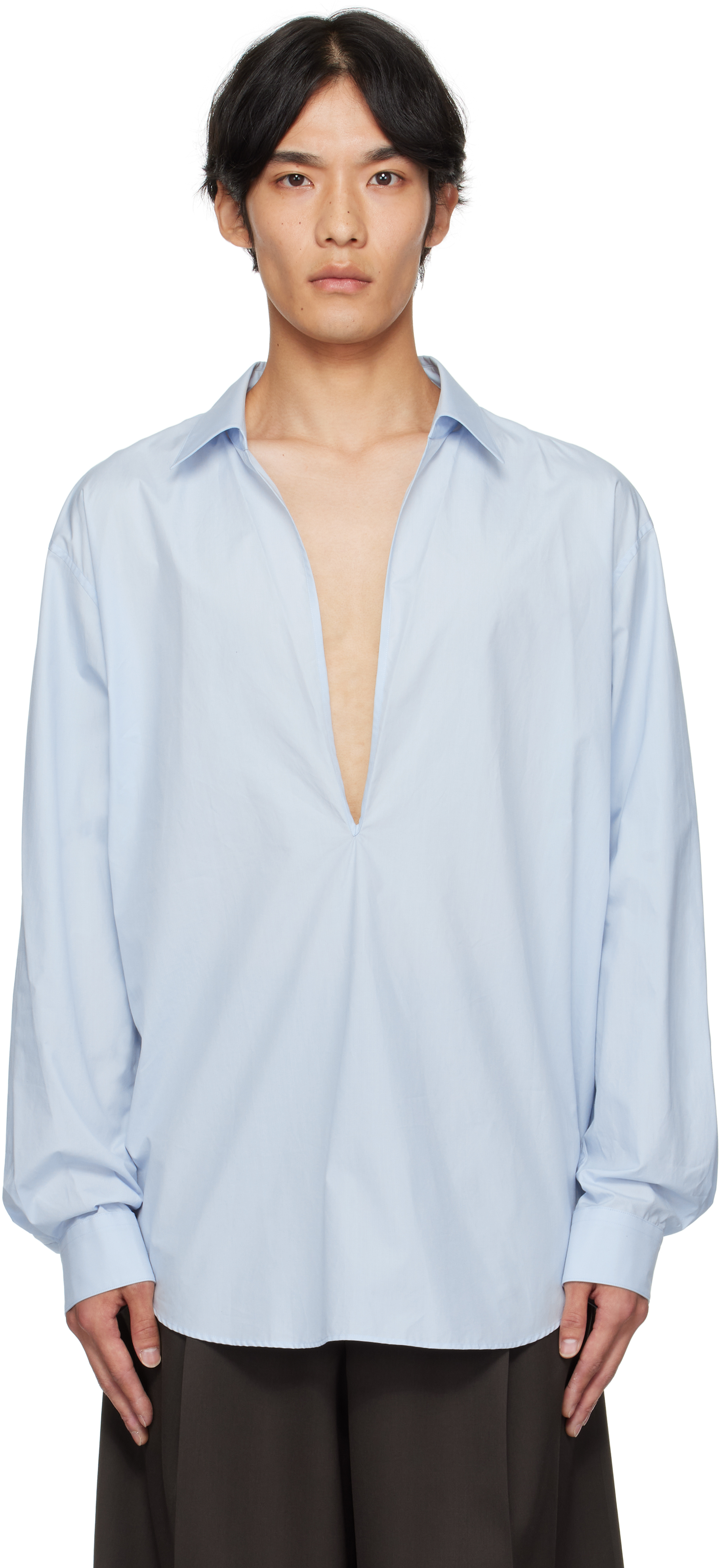 stein: Blue Suvin Cotton Oversized Skipper Shirt | SSENSE