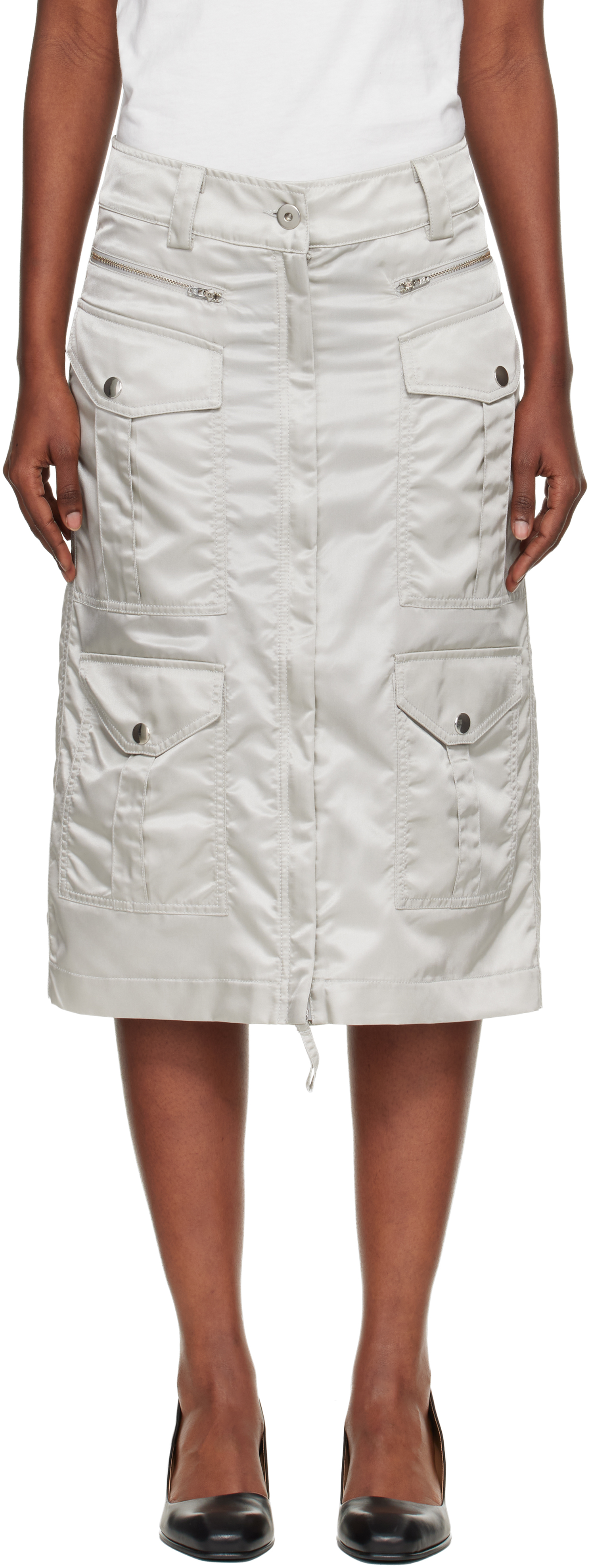 Vaquera Gray Aviator Cargo Midi Skirt In Animal Print