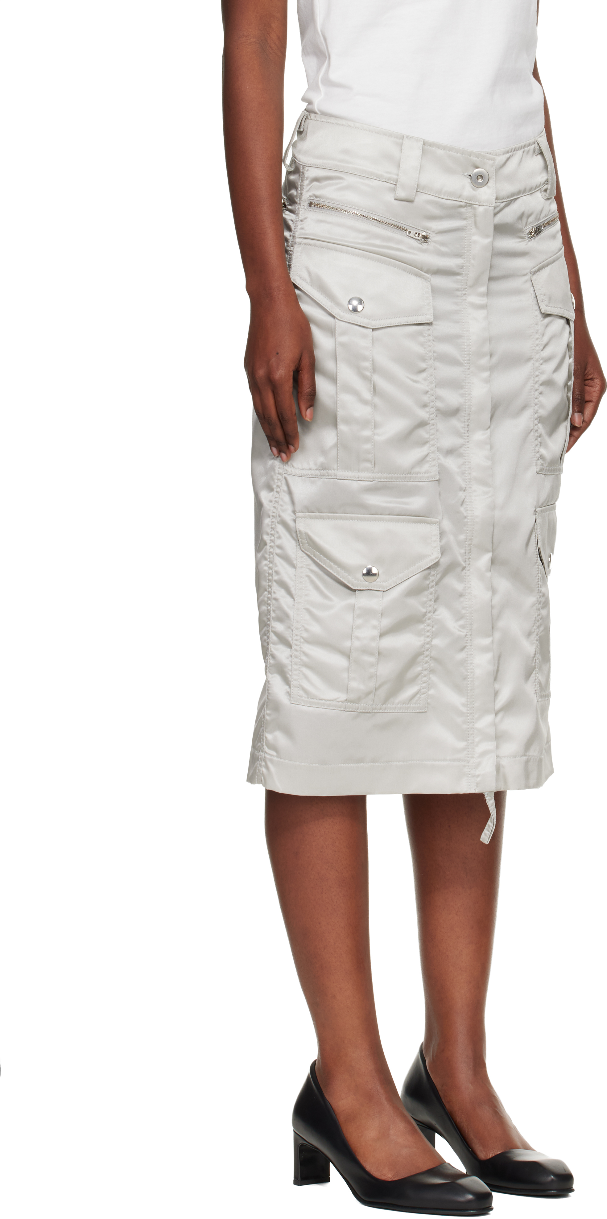 Vaquera Gray Aviator Cargo Midi Skirt In Animal Print