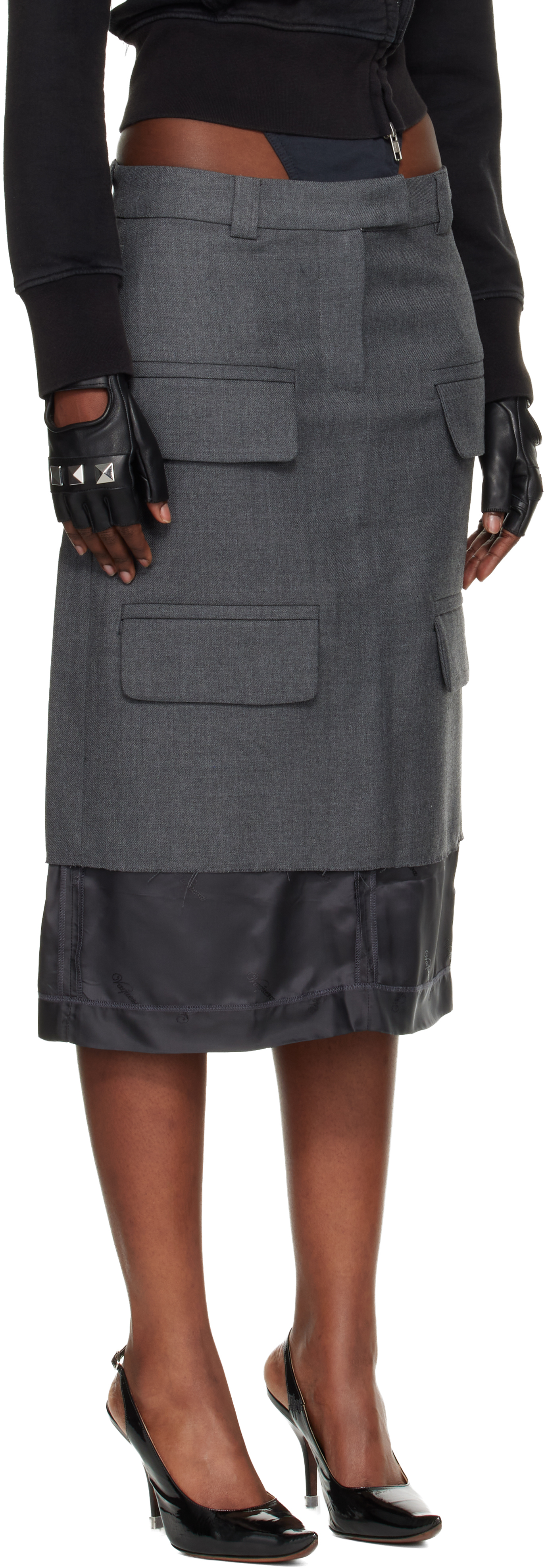 Vaquera Gray Chopped Midi Skirt In Gray