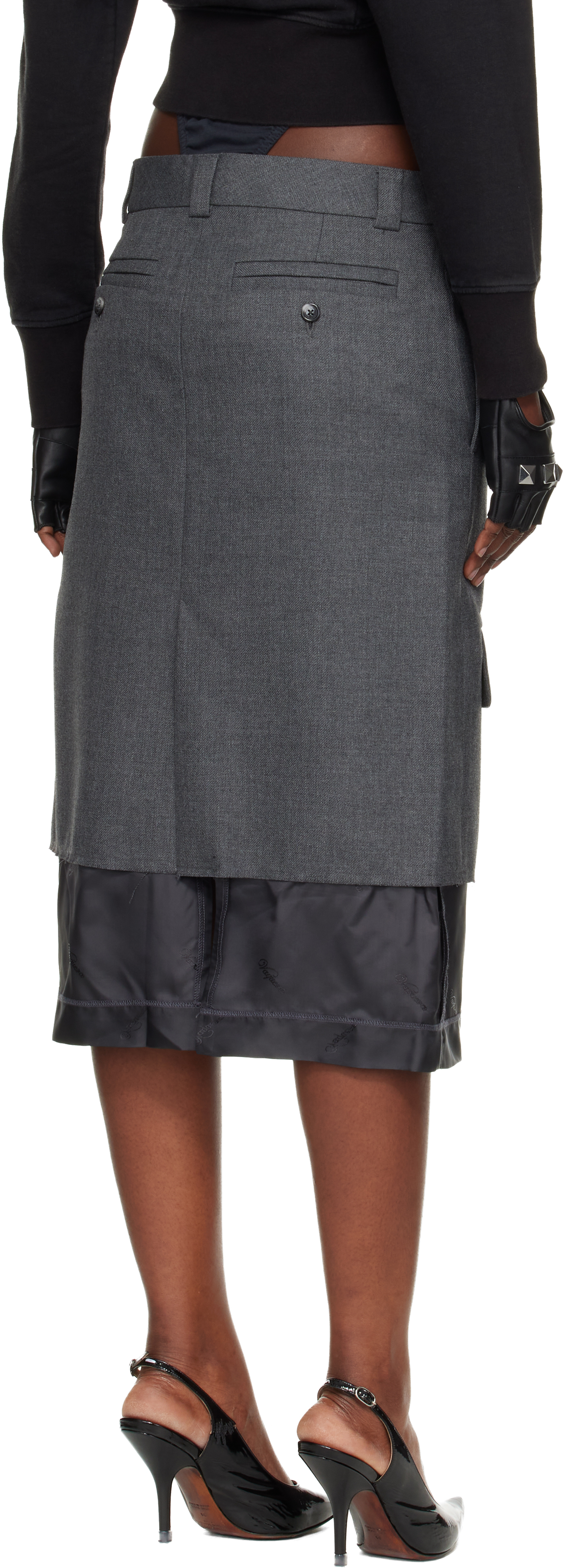 Vaquera Gray Chopped Midi Skirt In Gray