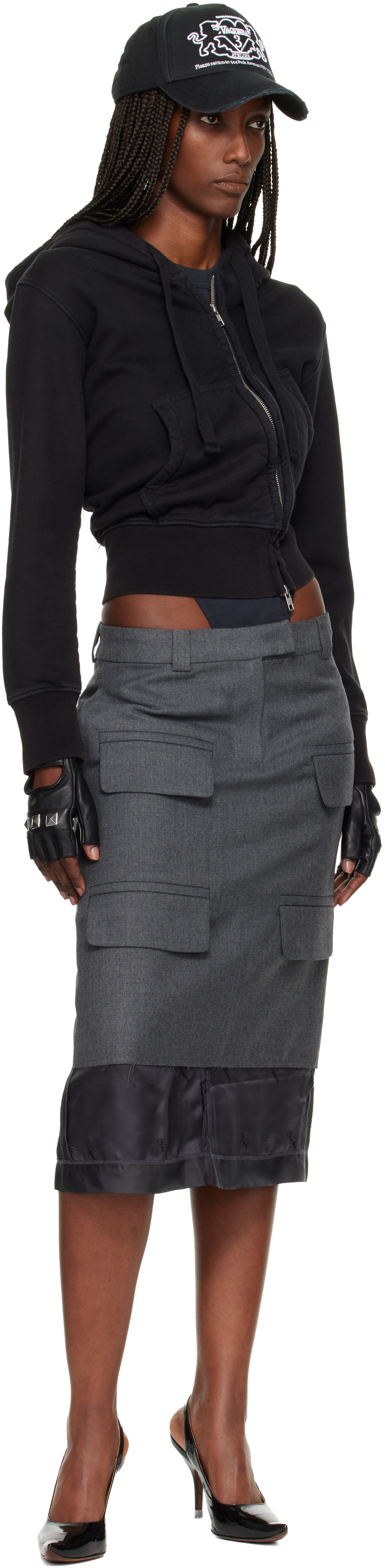 Vaquera Gray Chopped Midi Skirt In Gray