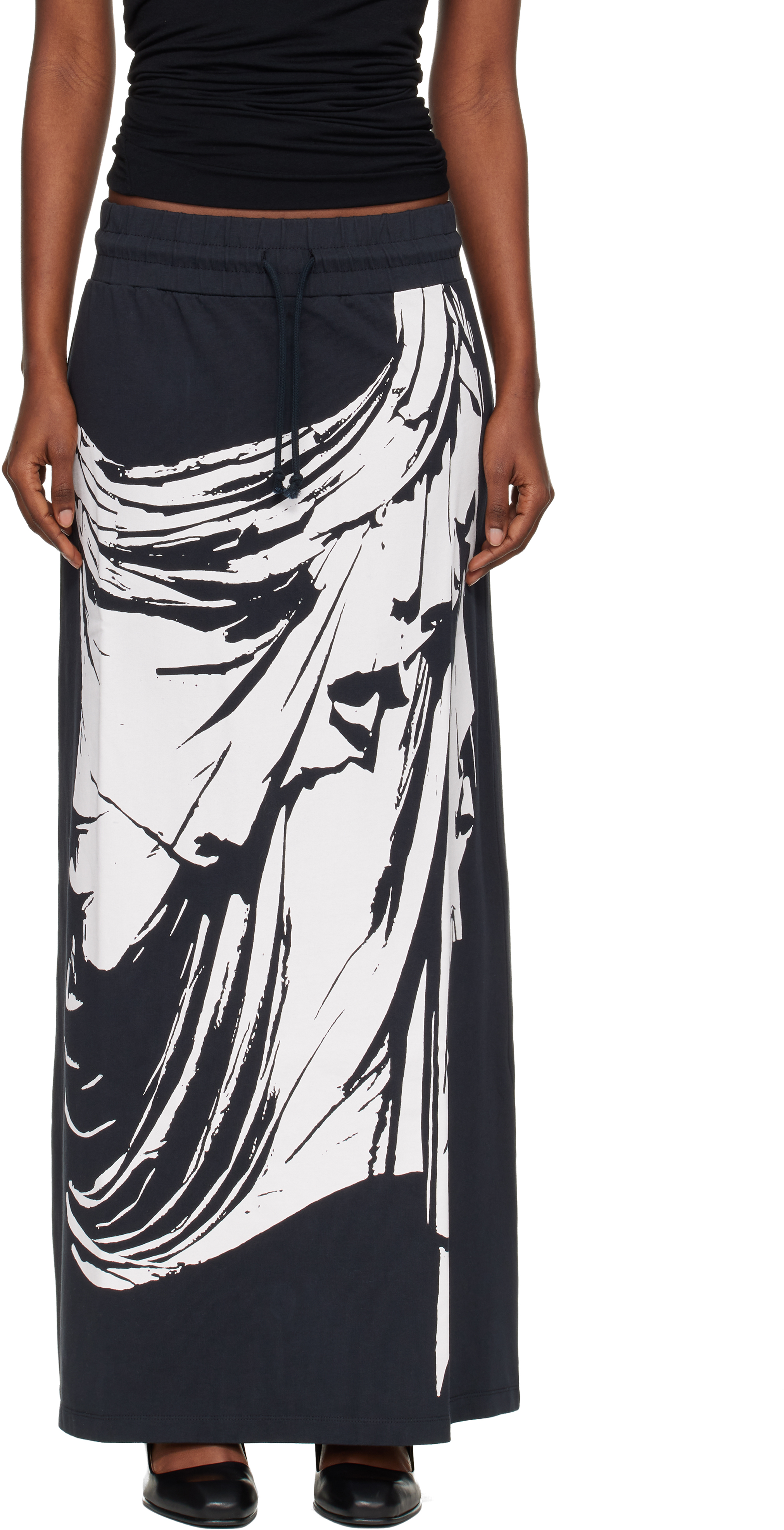 Vaquera Black & White Jersey Maxi Skirt In Black