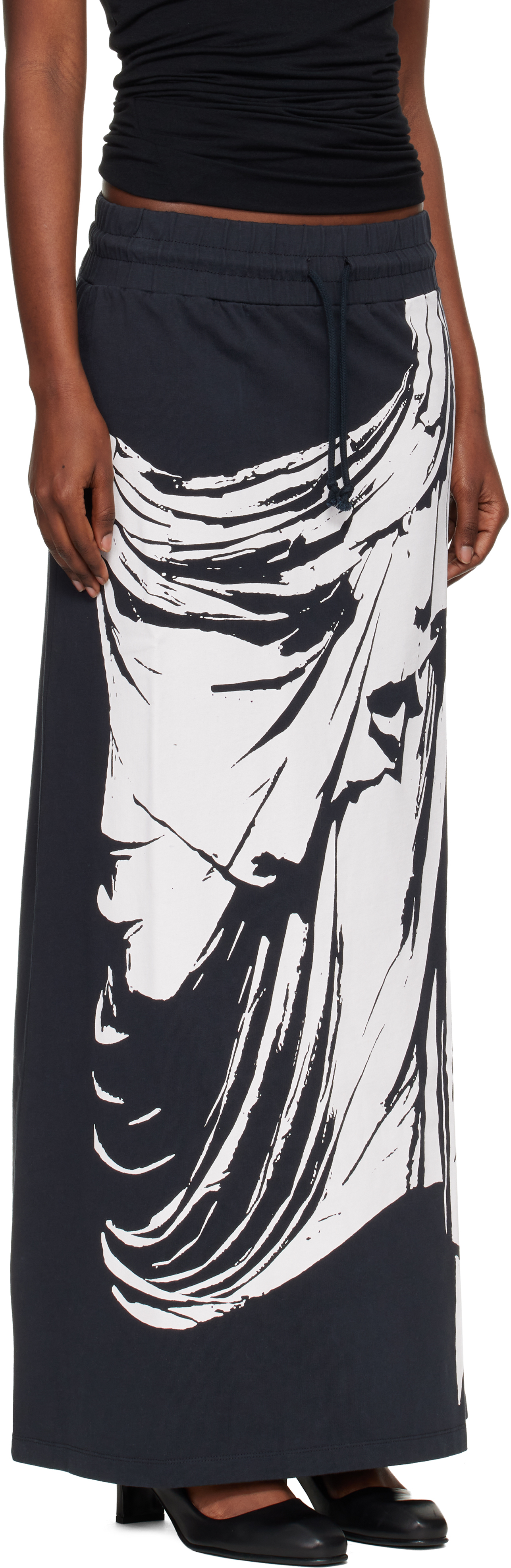 Vaquera Black & White Jersey Maxi Skirt In Black