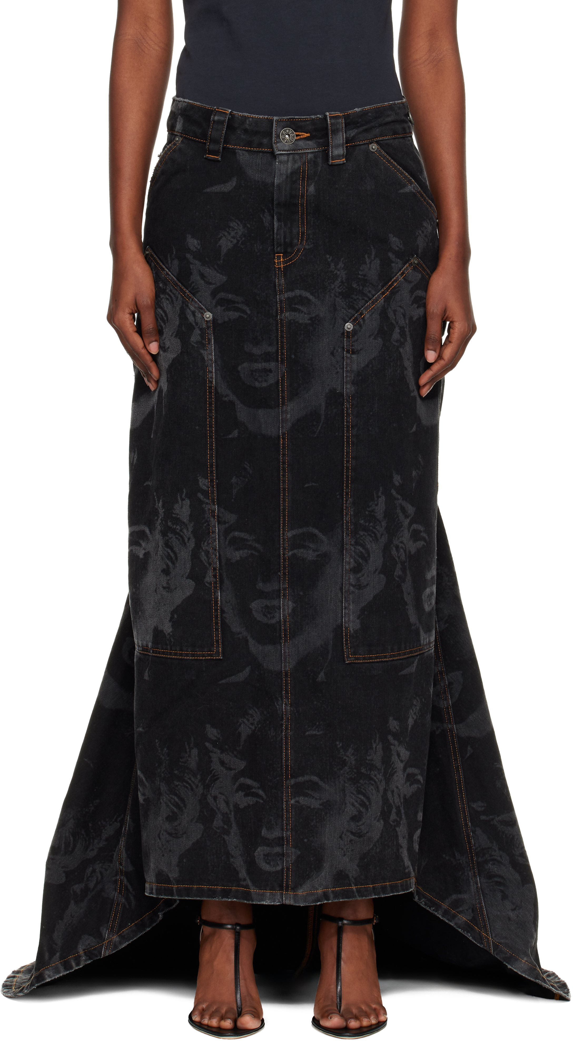 Vaquera Black Prom Denim Maxi Skirt
