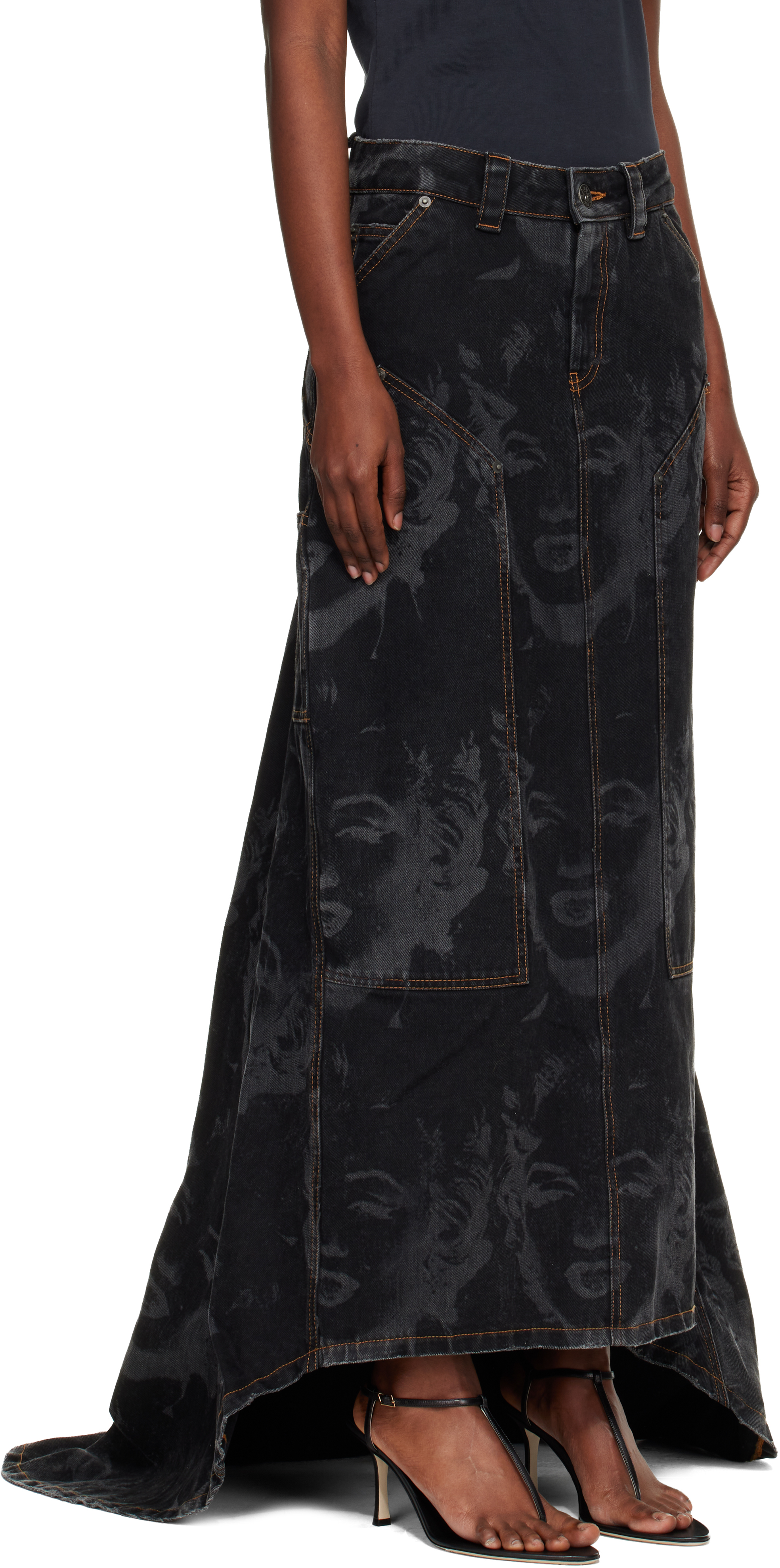 Vaquera Black Prom Denim Maxi Skirt In Black