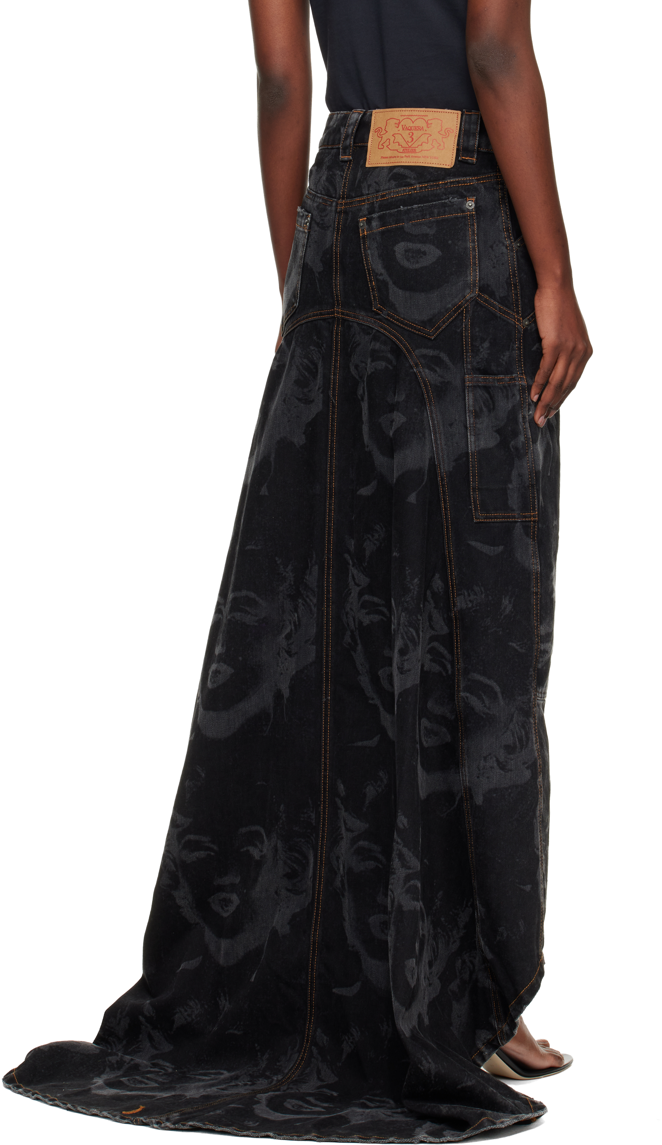 Vaquera Black Prom Denim Maxi Skirt In Black