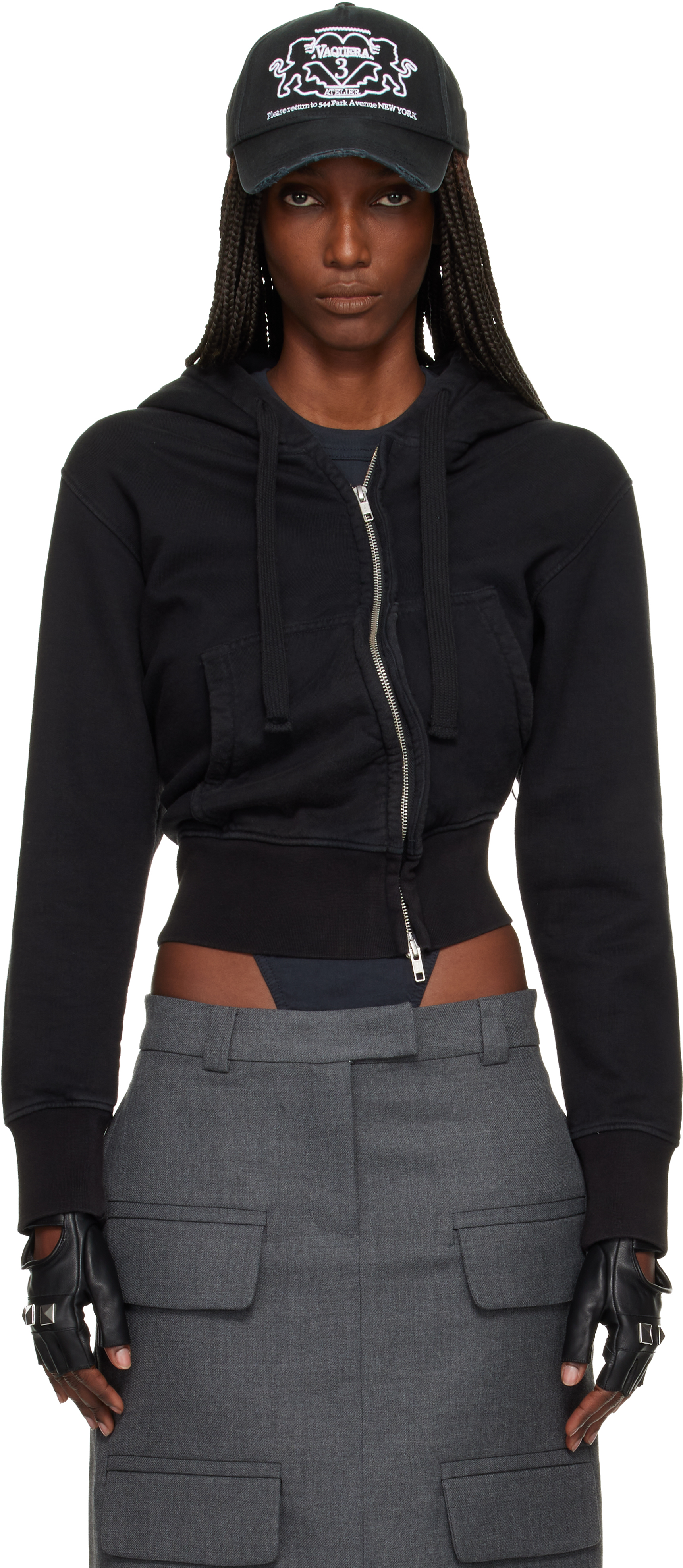 Vaquera Black Twisted Hoodie In Animal Print