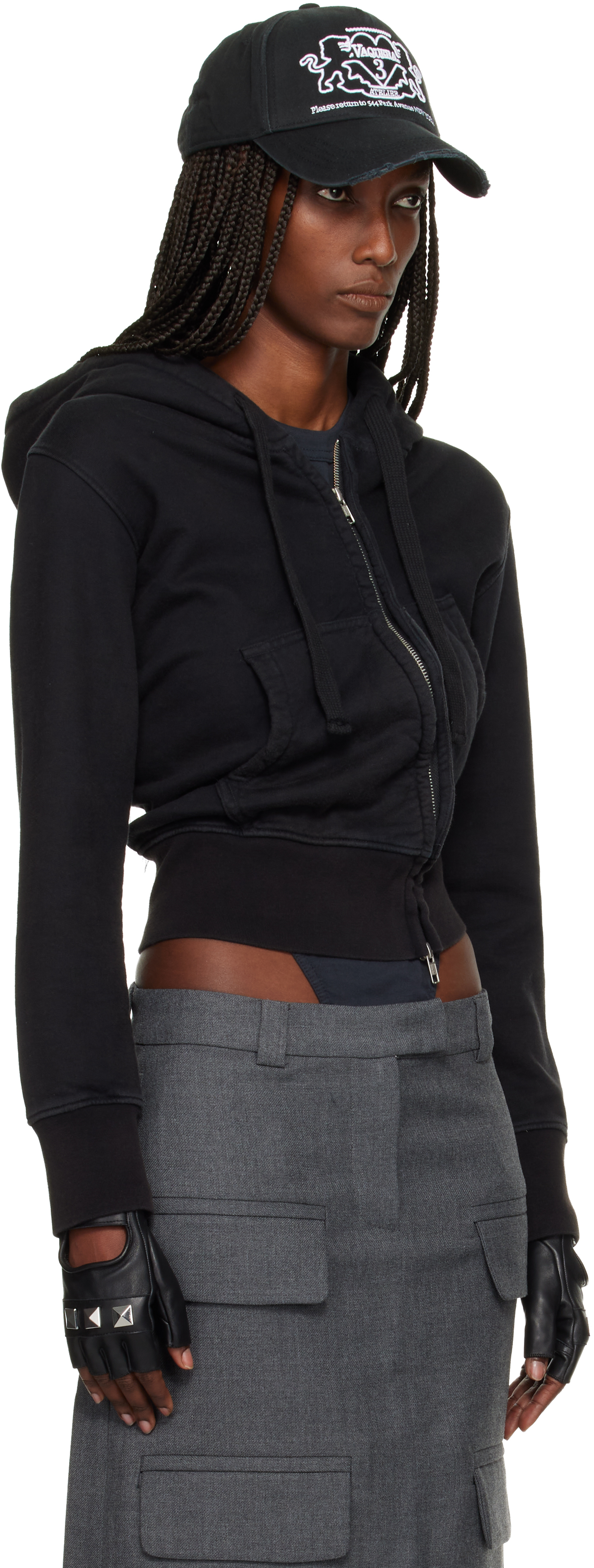 Vaquera Black Twisted Hoodie In Animal Print