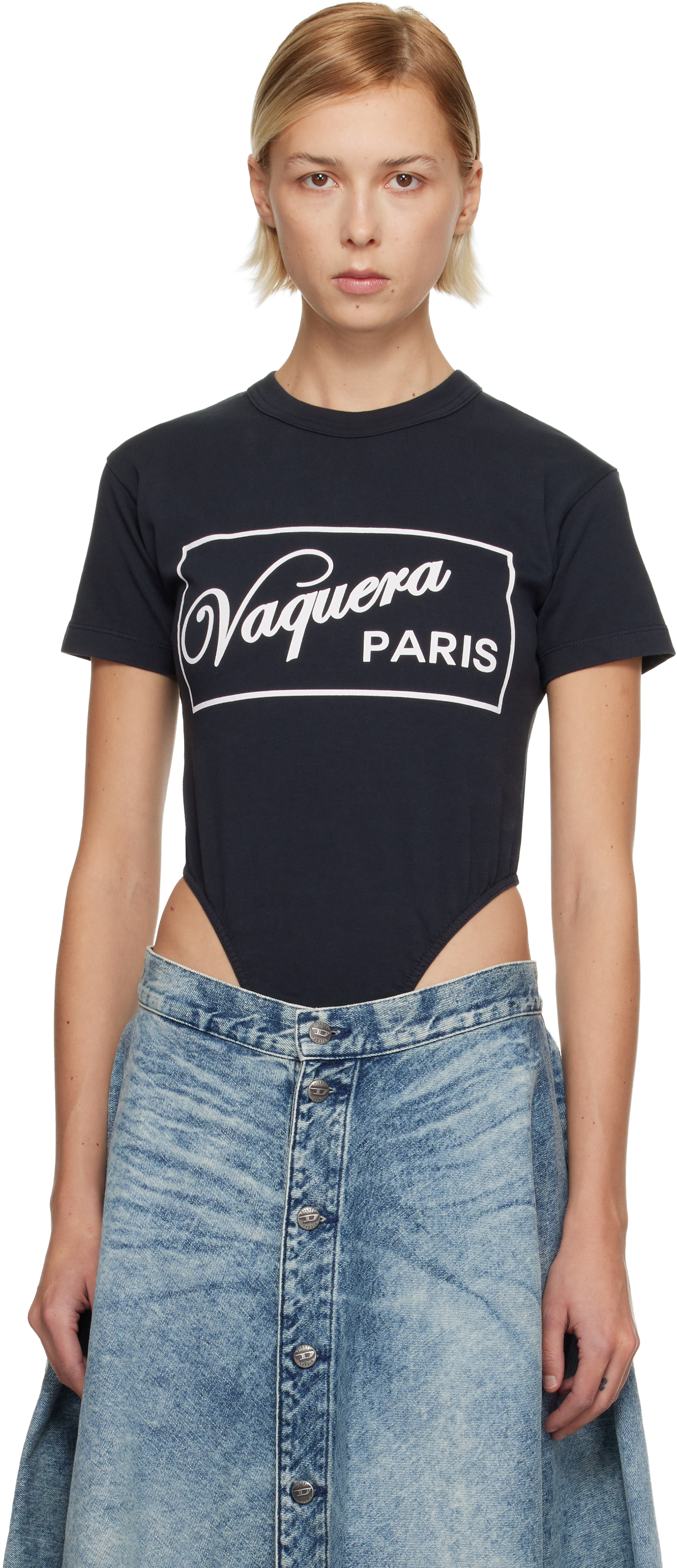 Vaquera Black Leotard Tshirt Bodysuit In Blue