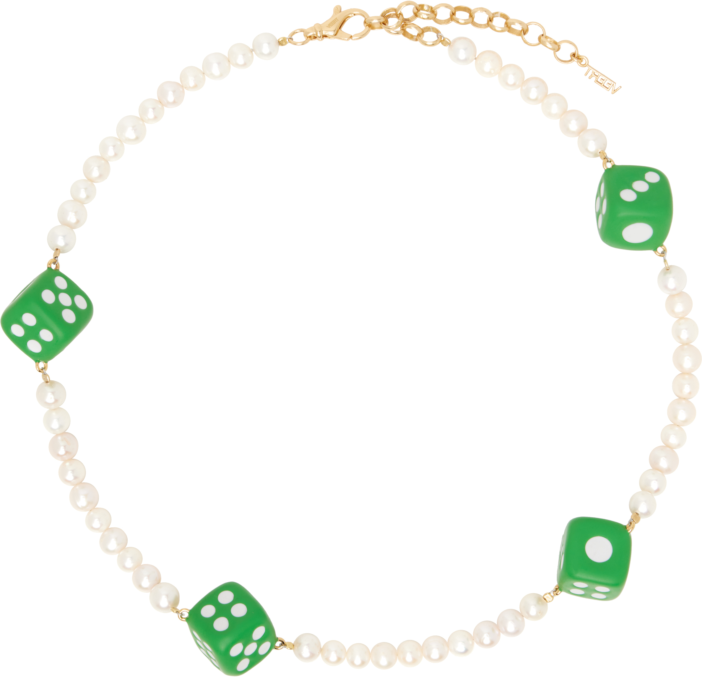 'The Pearl Green 4 Dice' Necklace