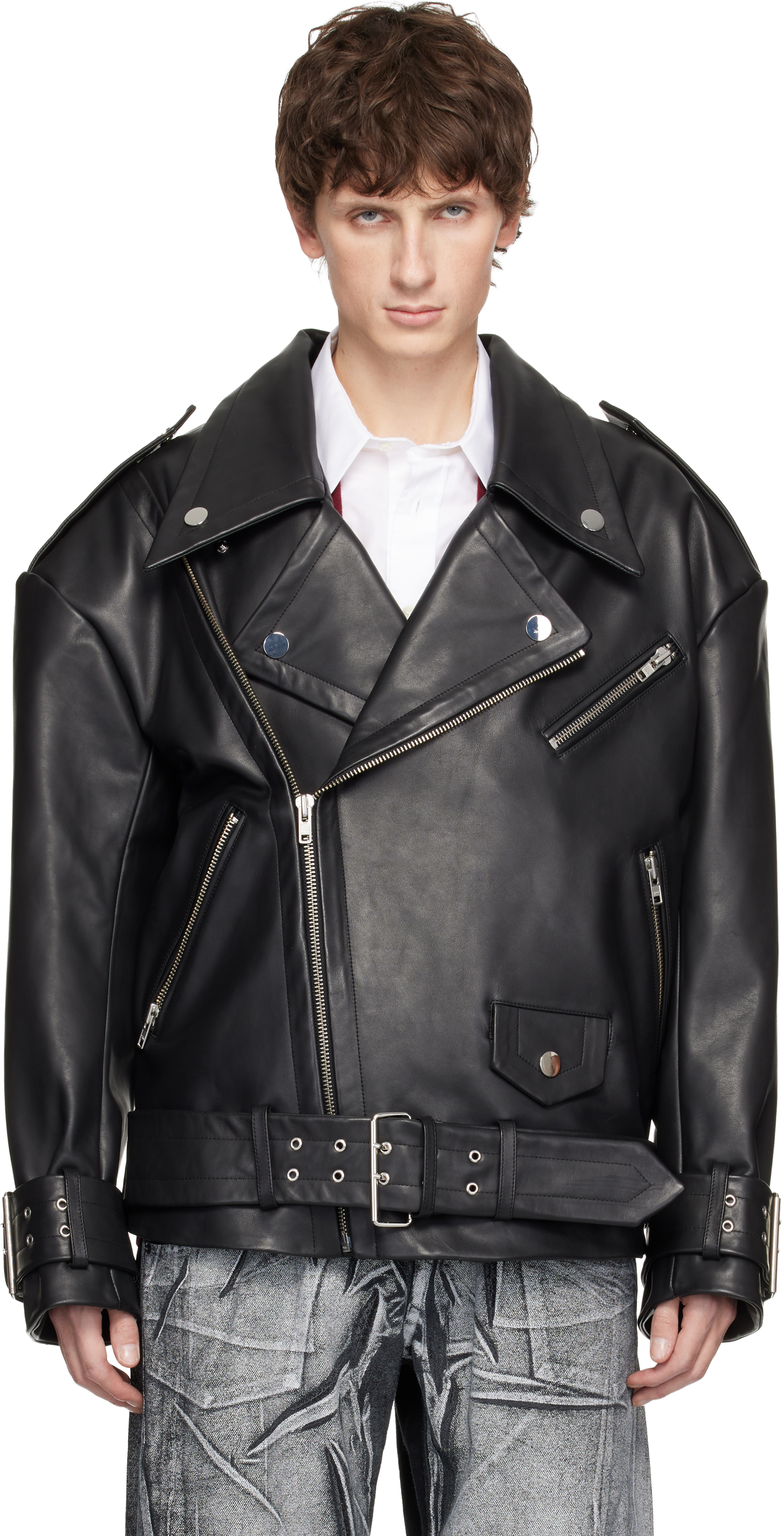 Vaquera Black Oversized Moto Leather Jacket