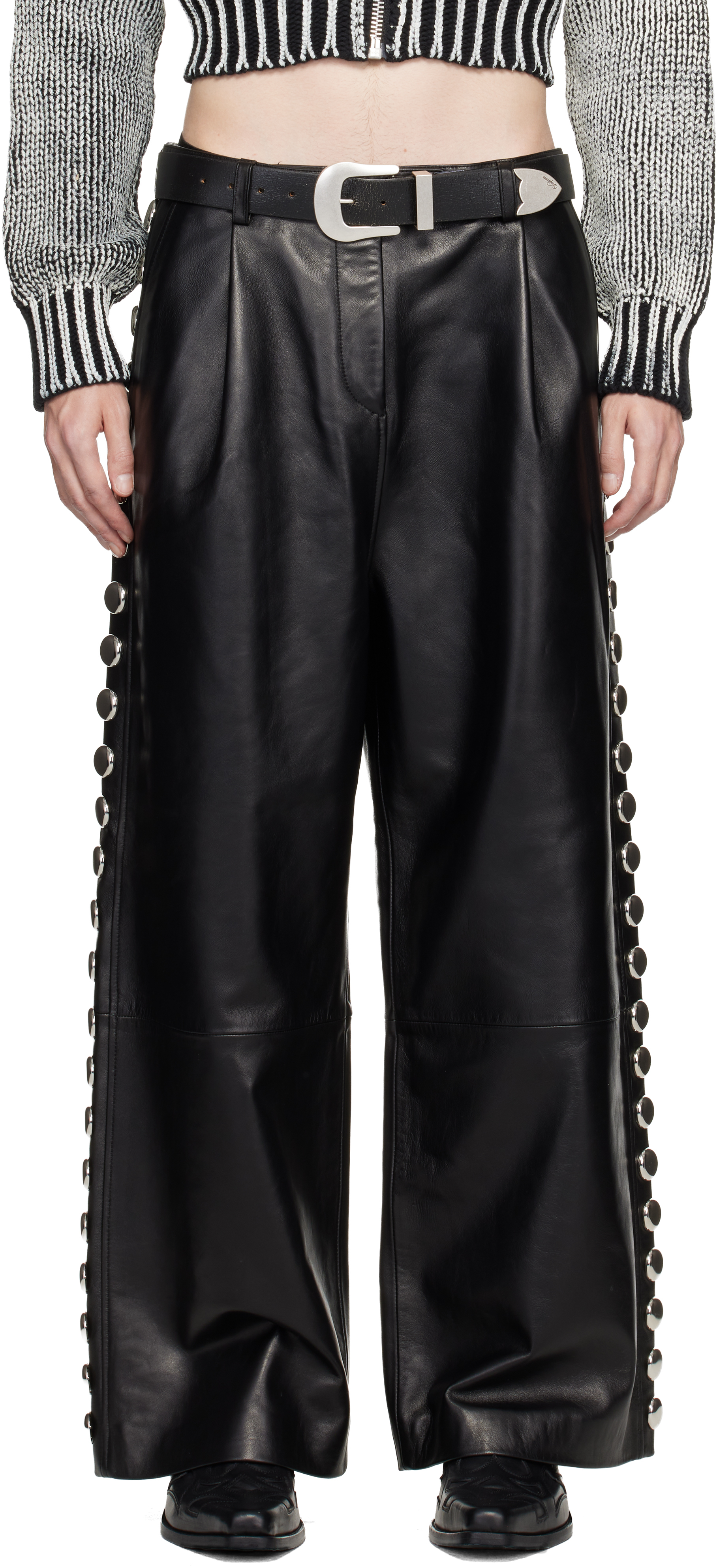 Vaquera Black Studded Leather Pants