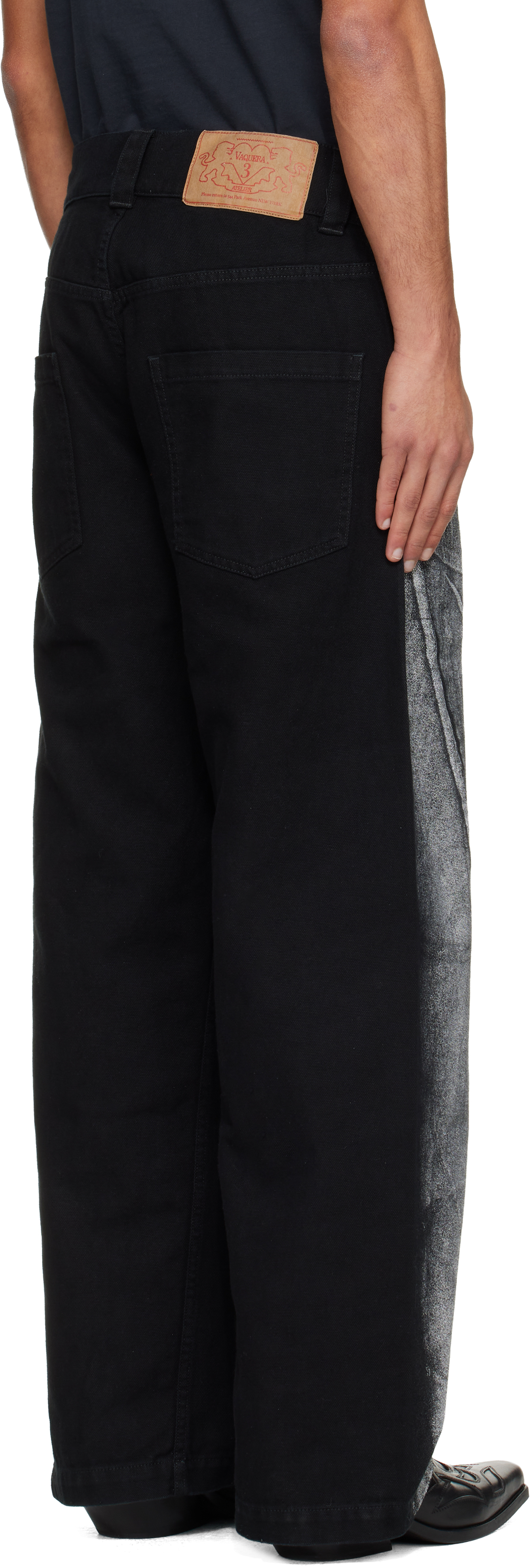 Vaquera Black & White Painted Workwear Trousers In Blue