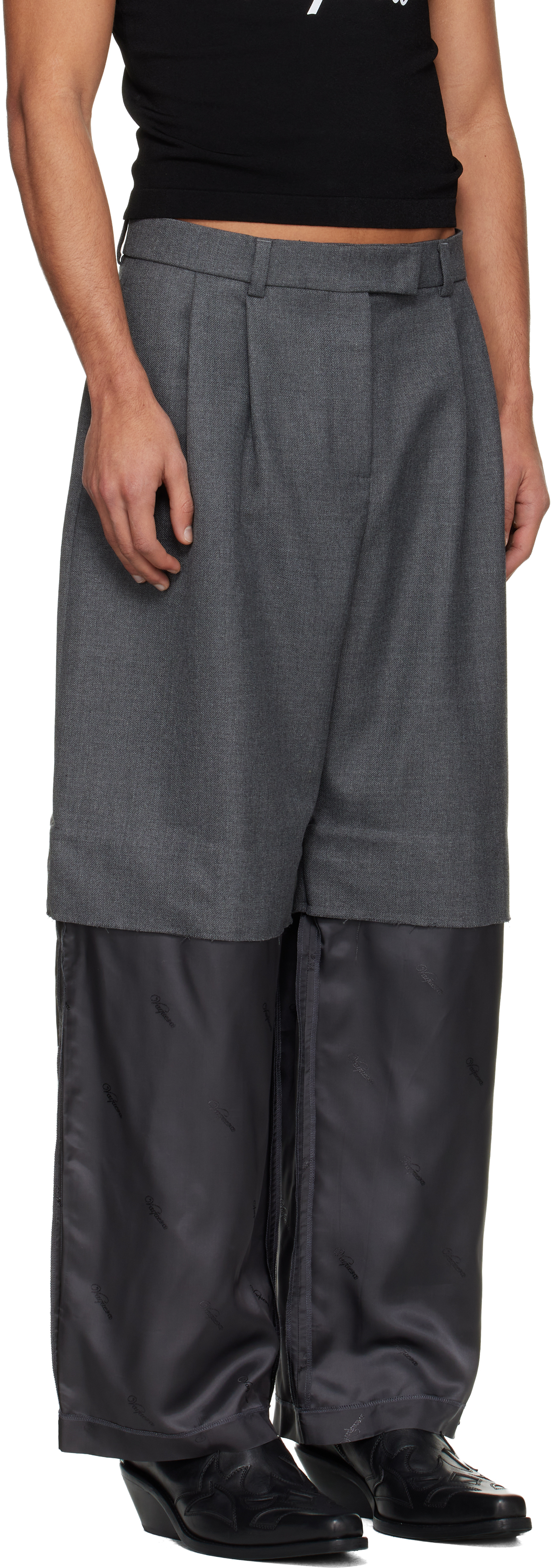 Vaquera Gray Chopped Trousers In Gray