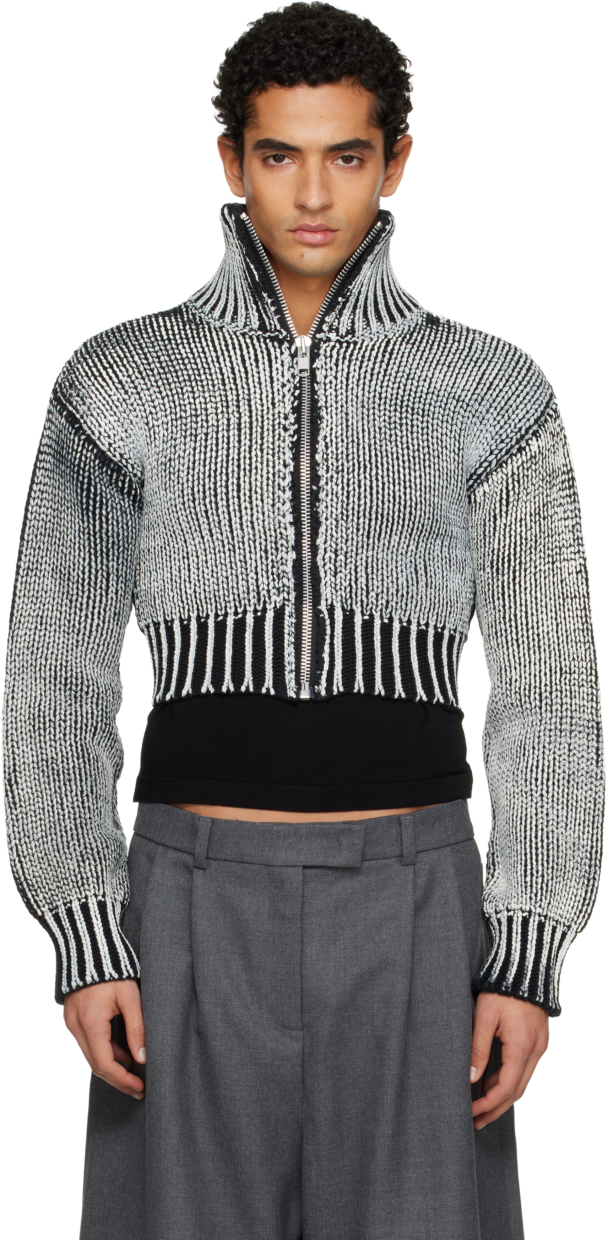 Vaquera Black & White Zipper Jacket In Gray