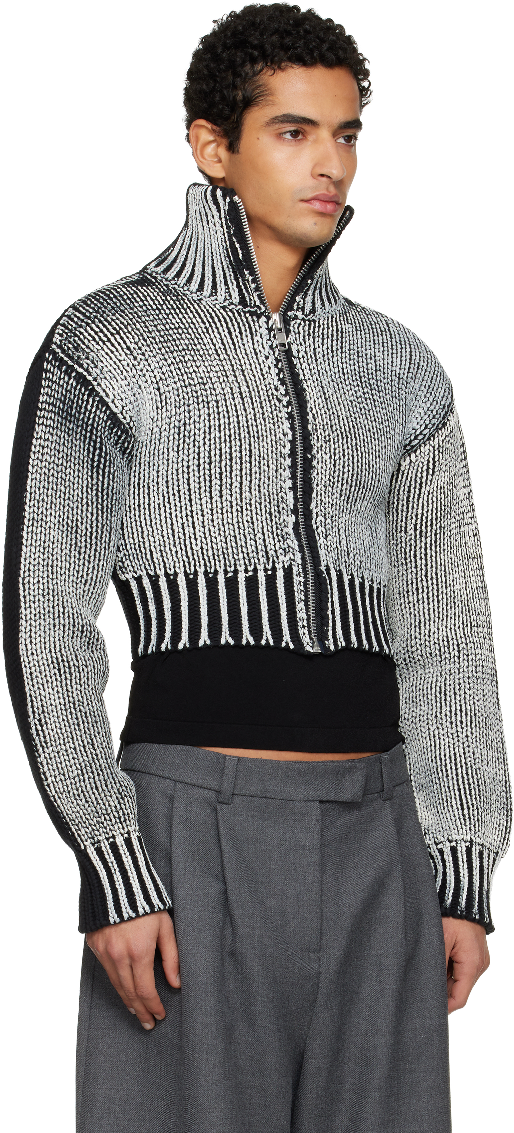 Vaquera Black & White Zipper Jacket In Gray