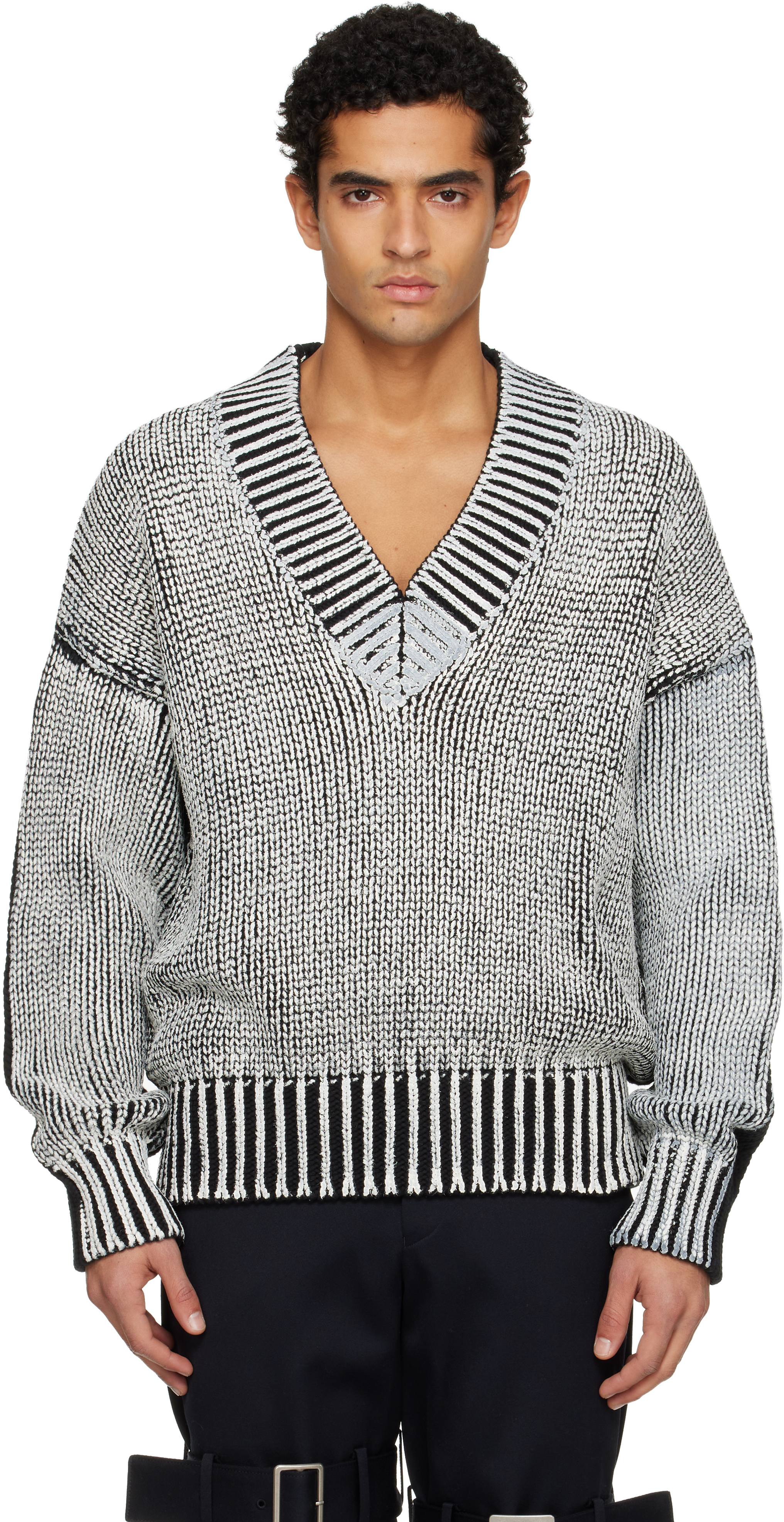 Vaquera Black & White Oversized Sweater In Gray