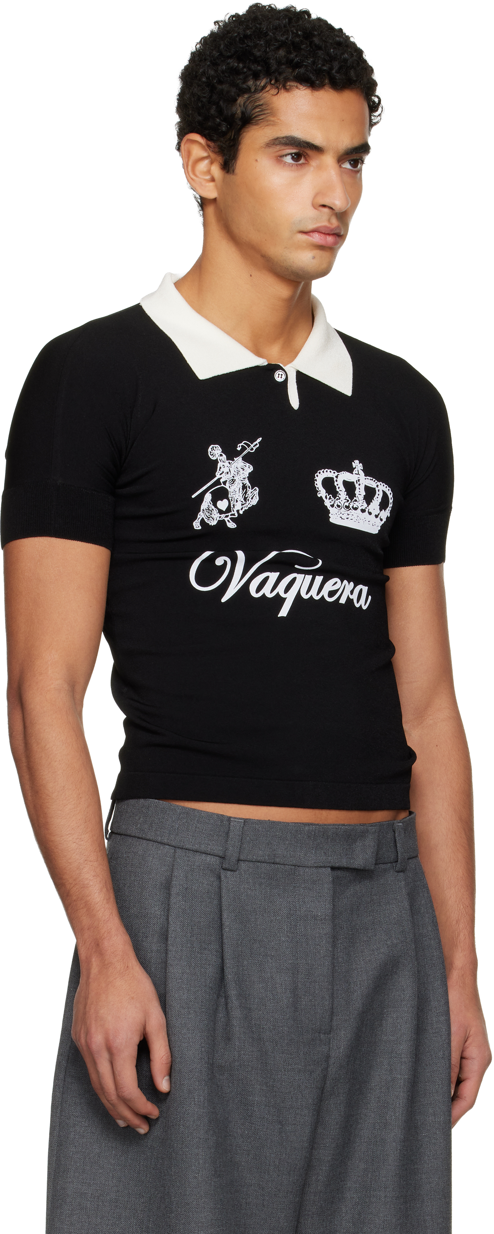 Vaquera Black Knit Polo In Black