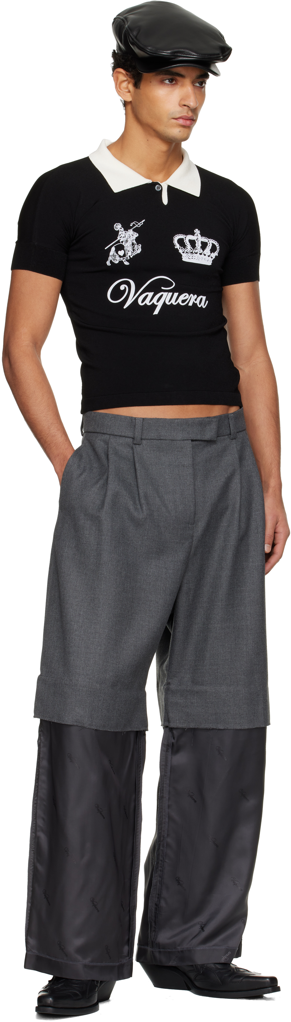 Vaquera Black Knit Polo In Black